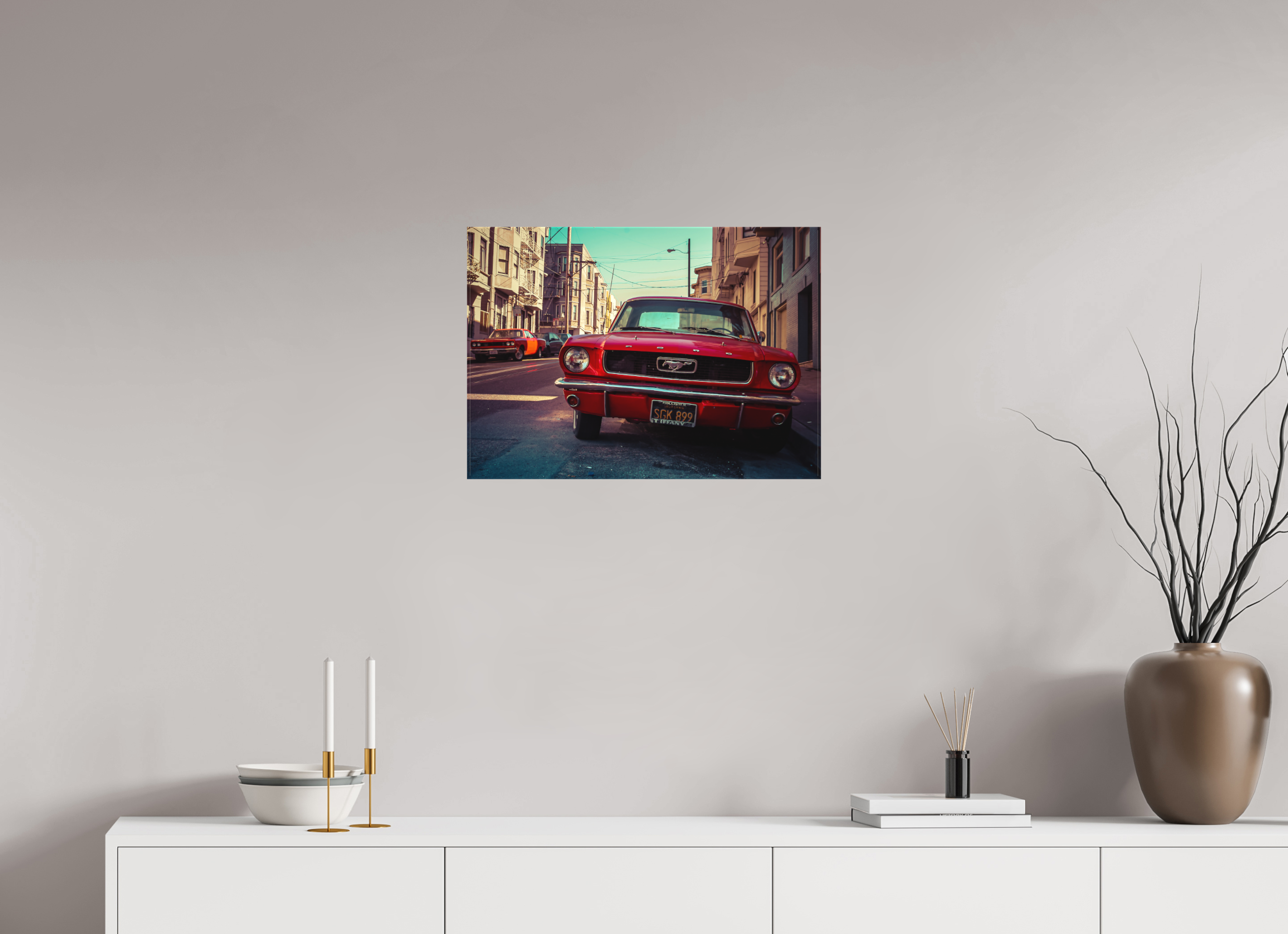 DIN A2 (59,4 x 42 cm), Leinwand matt Ford Mustang in San Francisco