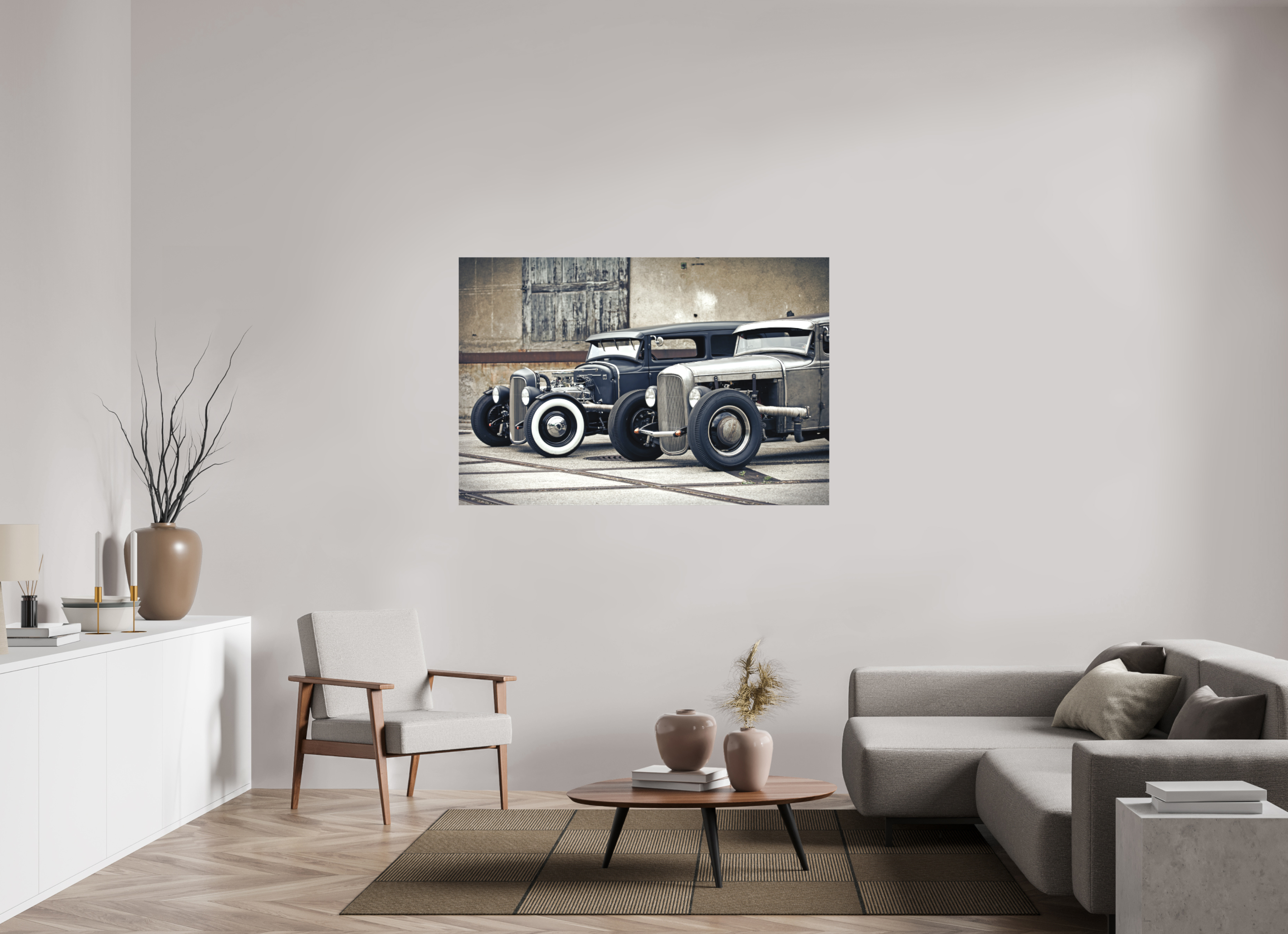 150 x 100 cm, Leinwand matt Oldschool Hot Rods