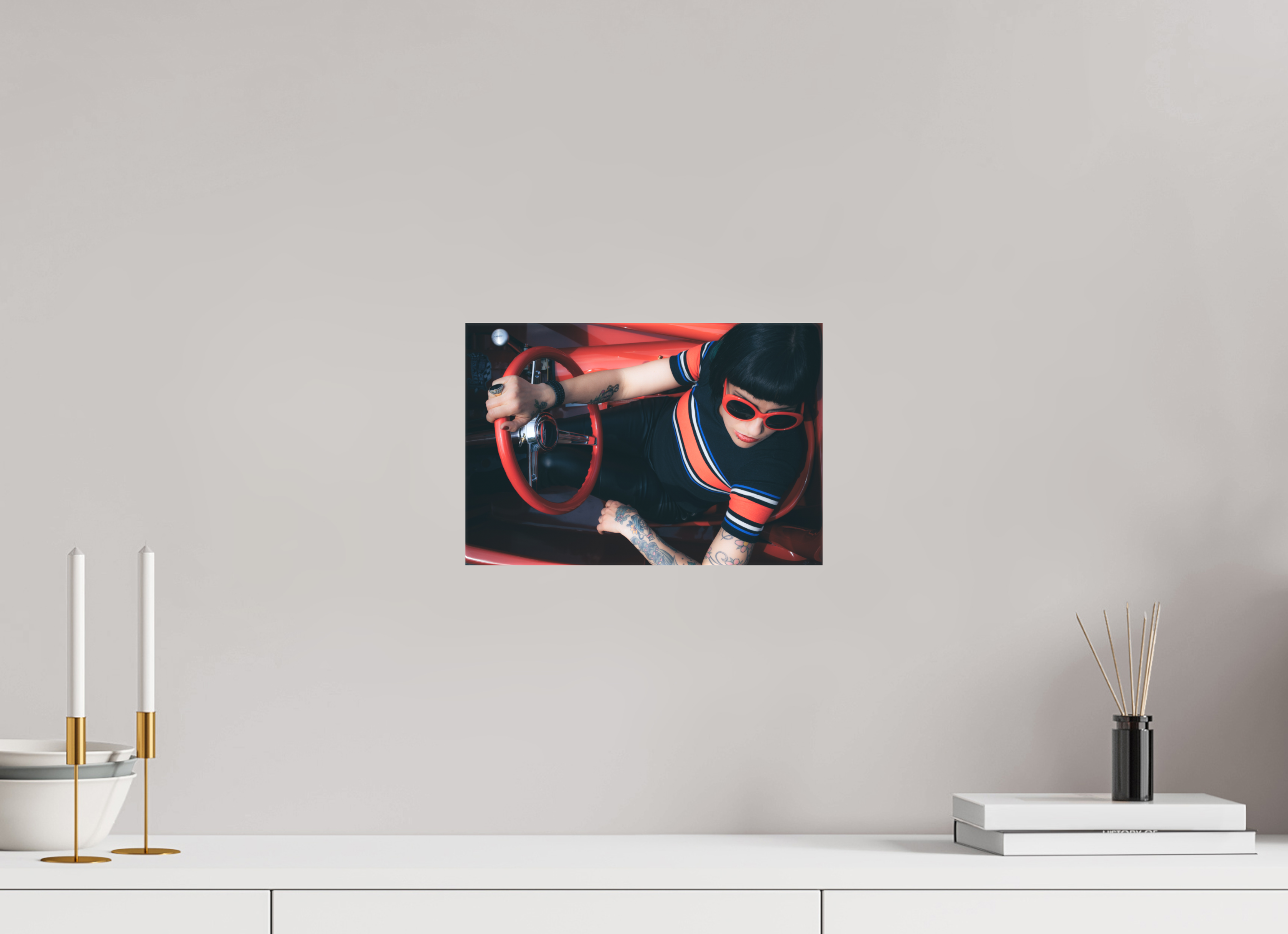 30 x 20 cm, Leinwand matt Hot Rod Roadster Girl