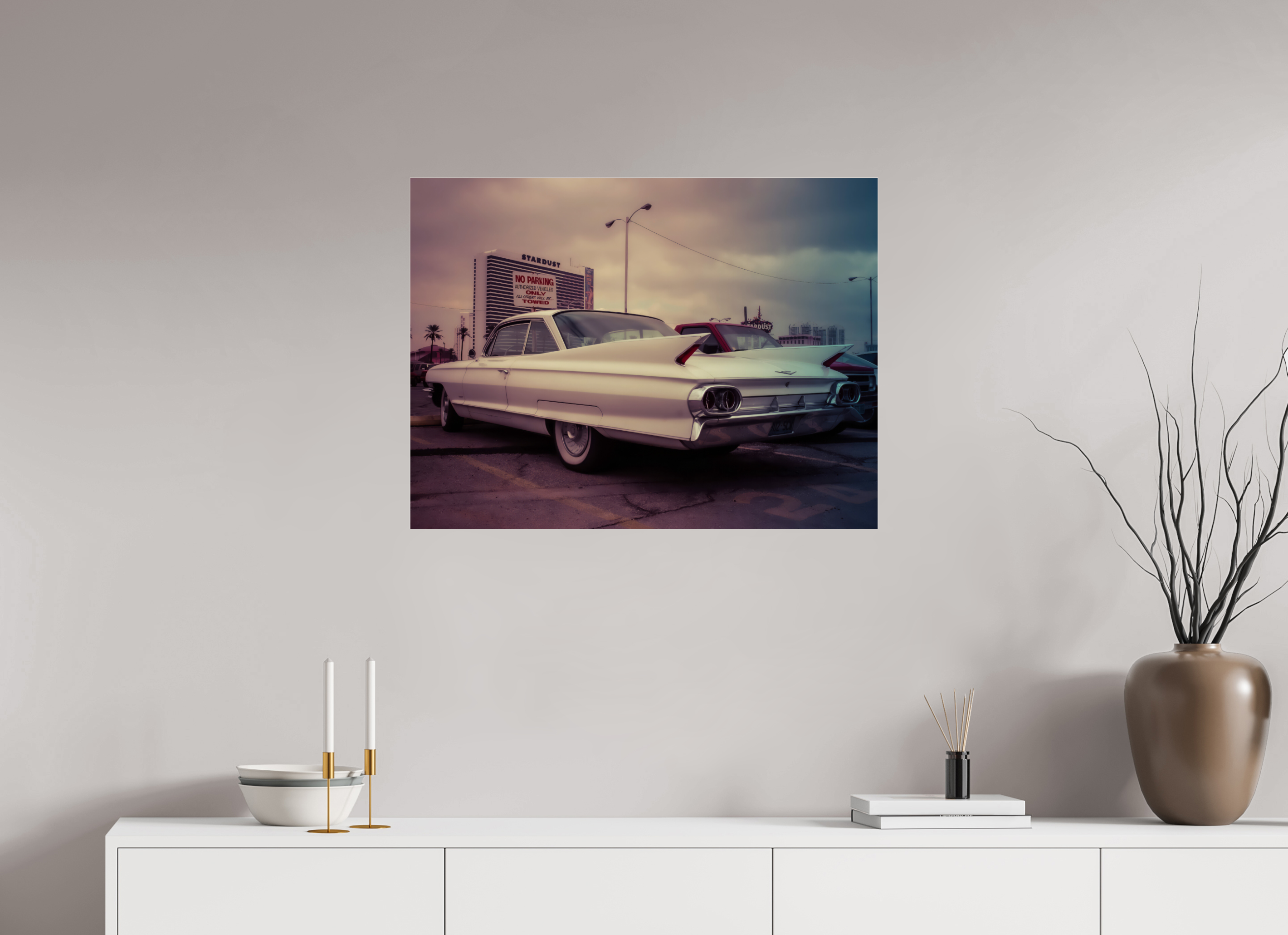 80 x 60 cm, Photo Print Under Acrylic Glass Vintage Las Vegas: Cadillac Stardust Hotel