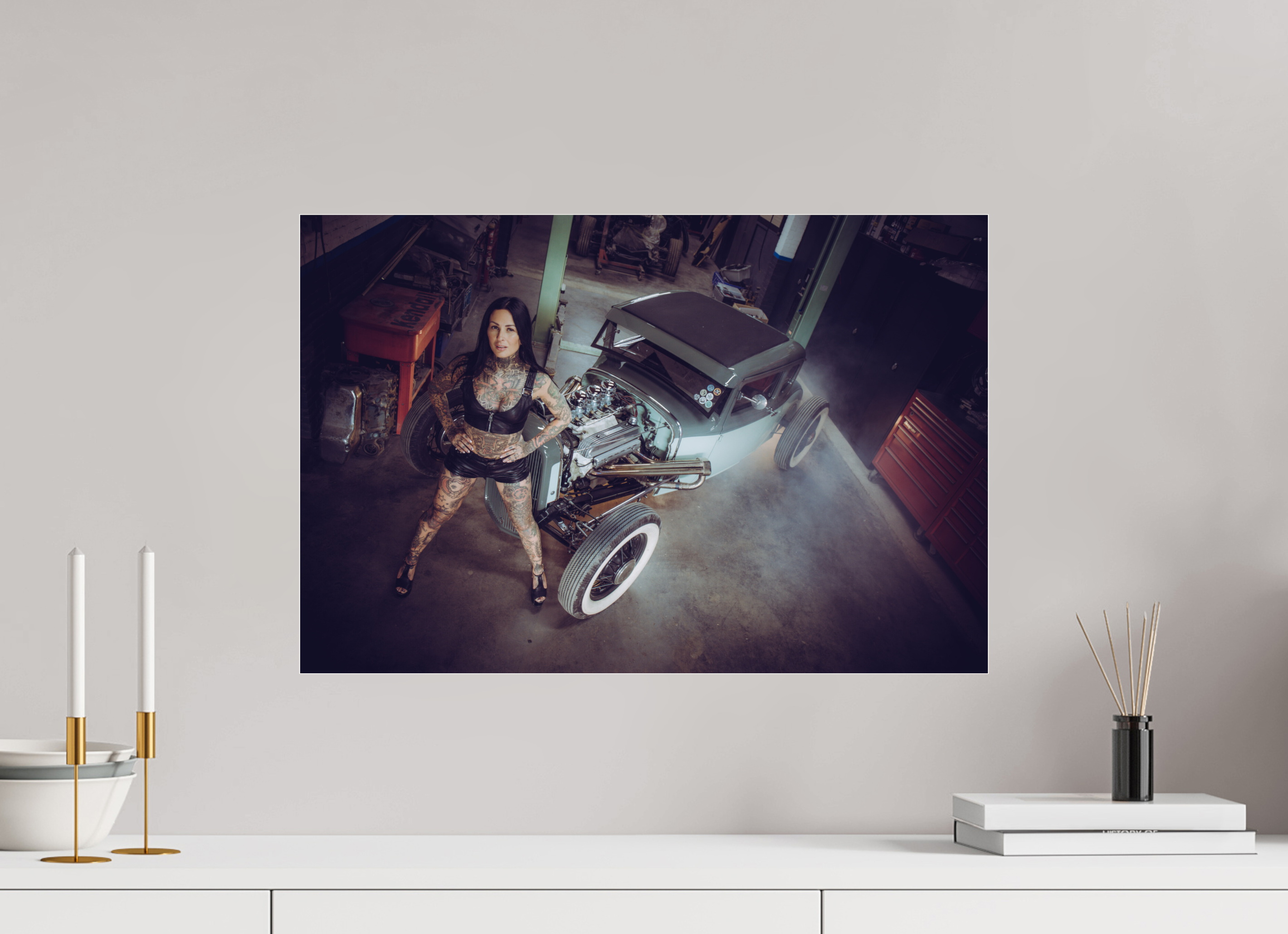 60 x 40 cm, Photo Print Under Acrylic Glass Femke Fatale Green Hot Rod