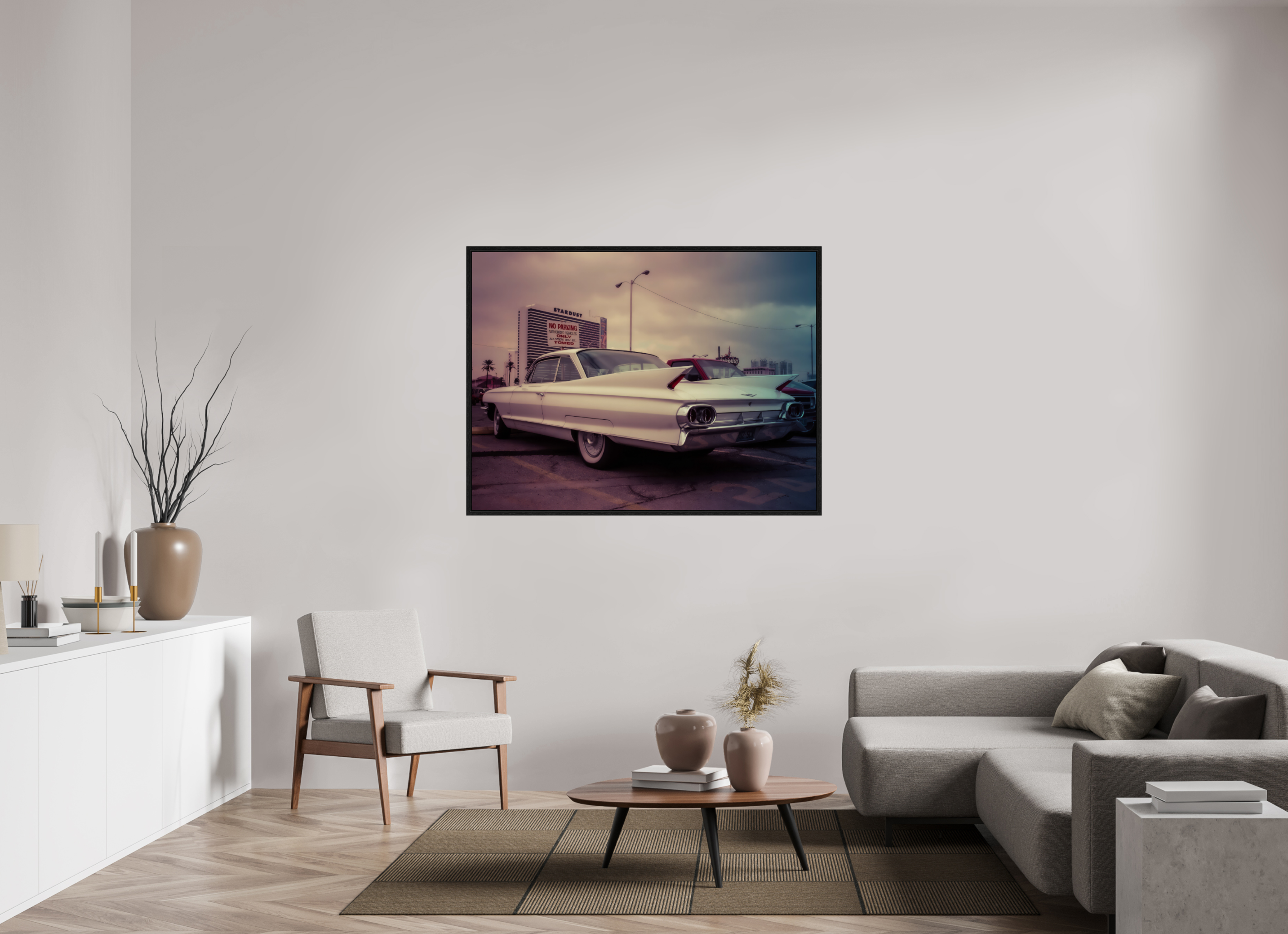 140 x 105 cm, Floater Frame Vintage Las Vegas: Cadillac Stardust Hotel