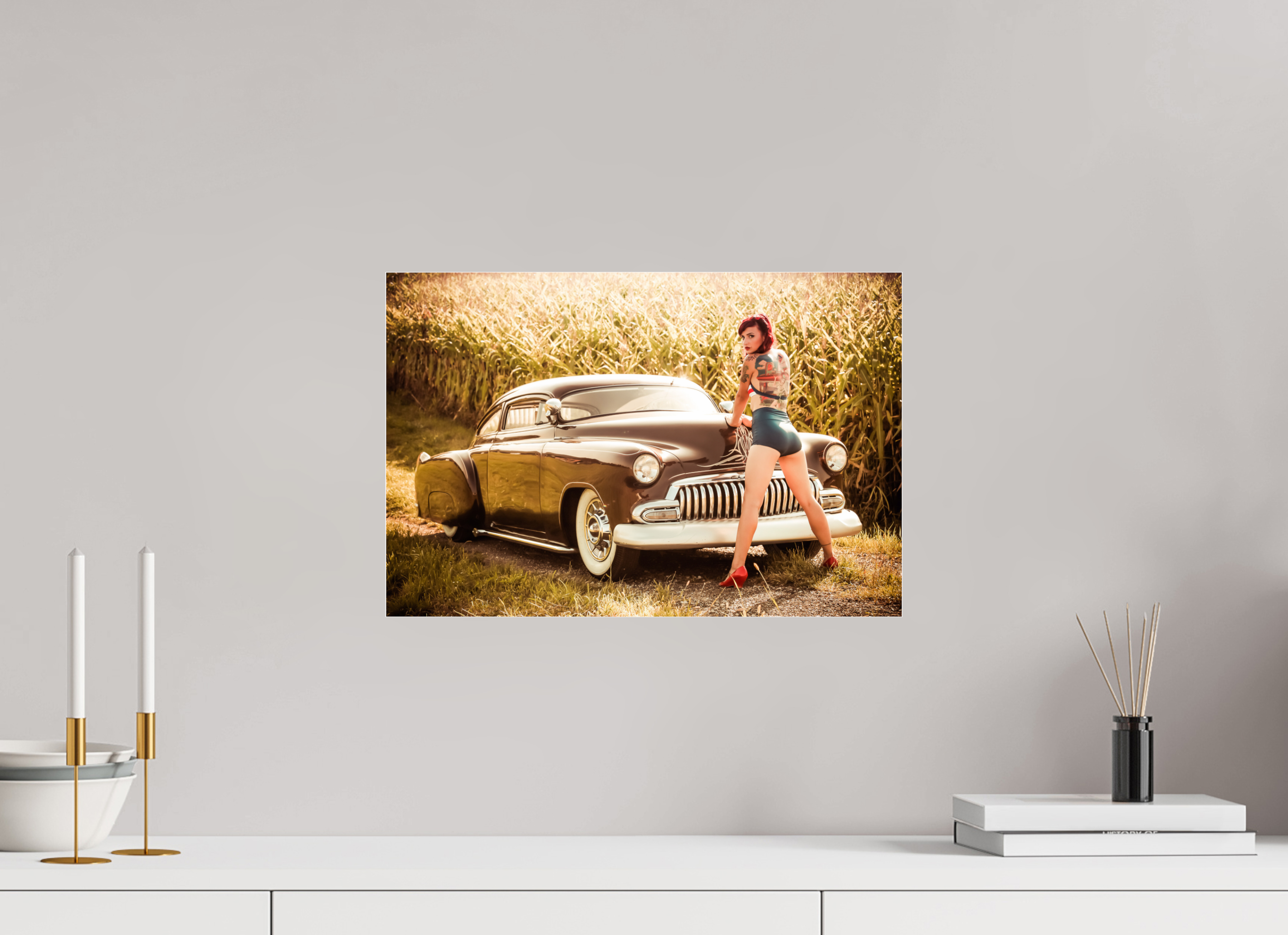 45 x 30 cm, Photo Print Under Acrylic Glass Carina & Chevrolet Kustom
