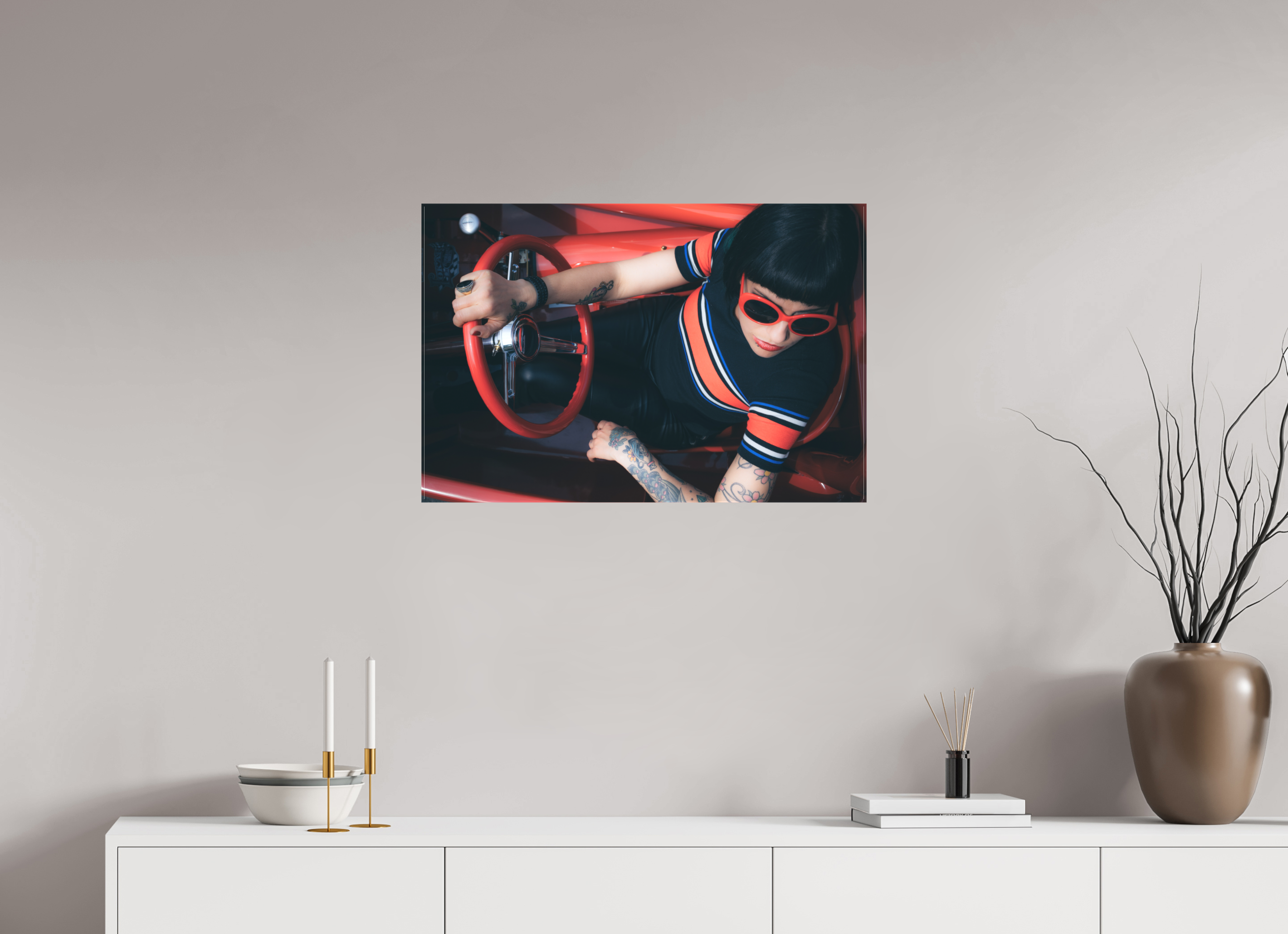 75 x 50 cm, Leinwand matt Hot Rod Roadster Girl
