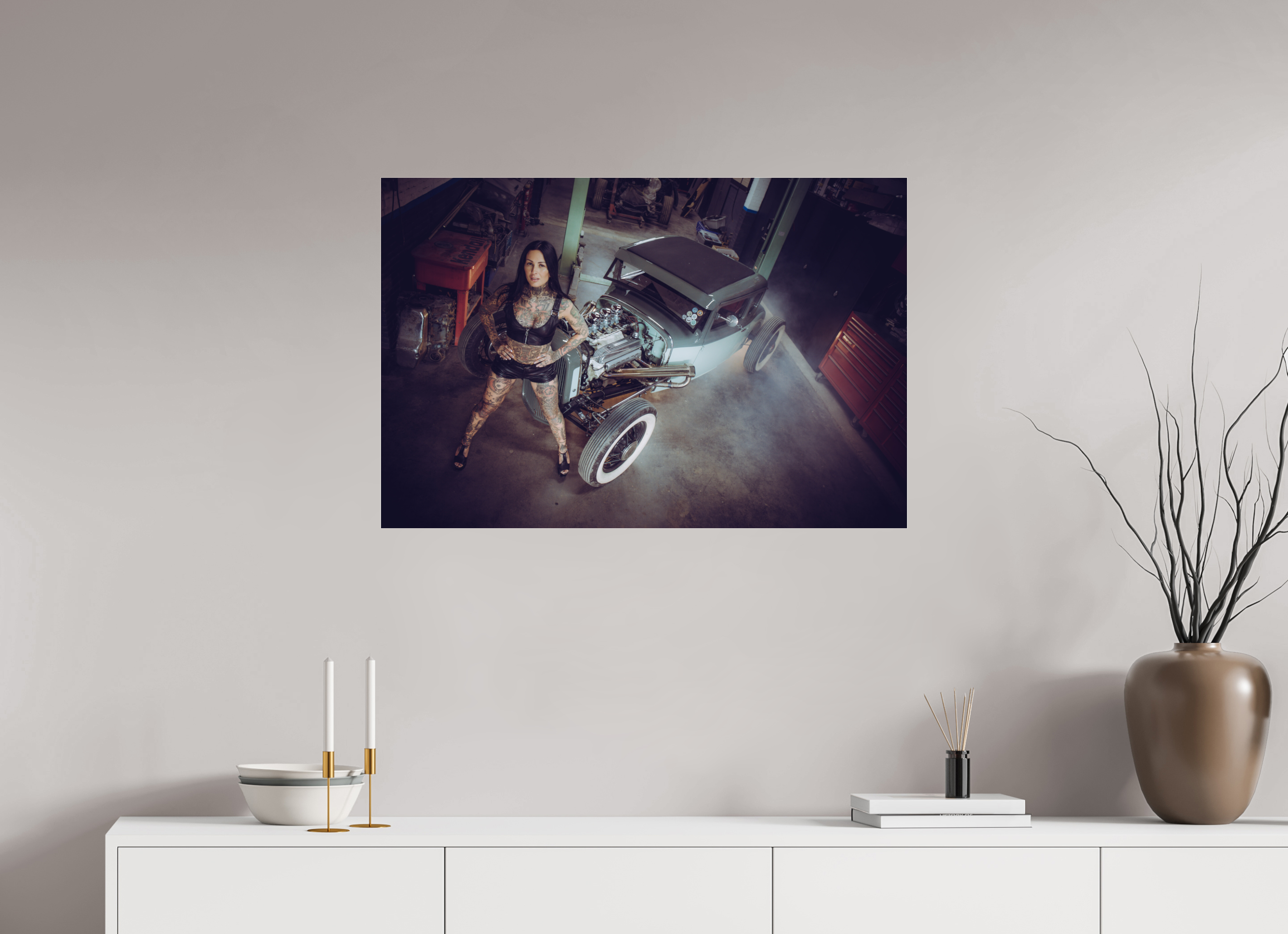 90 x 60 cm, Photo Print Under Acrylic Glass Femke Fatale Green Hot Rod