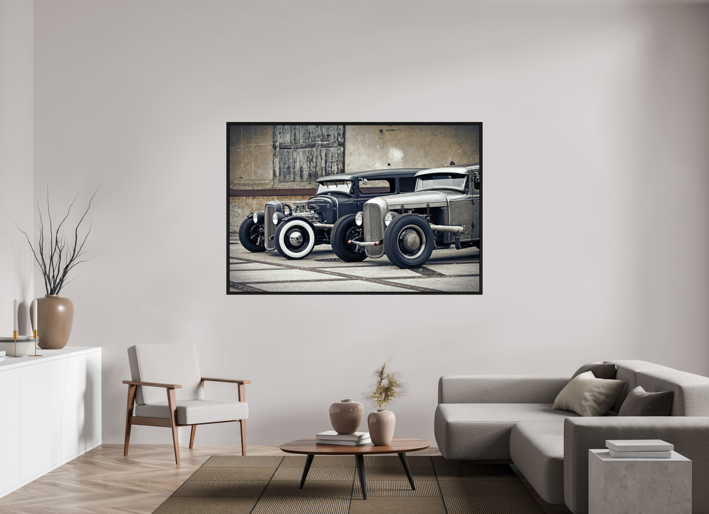 180 x 120 cm, Floater Frame Oldschool Hot Rods