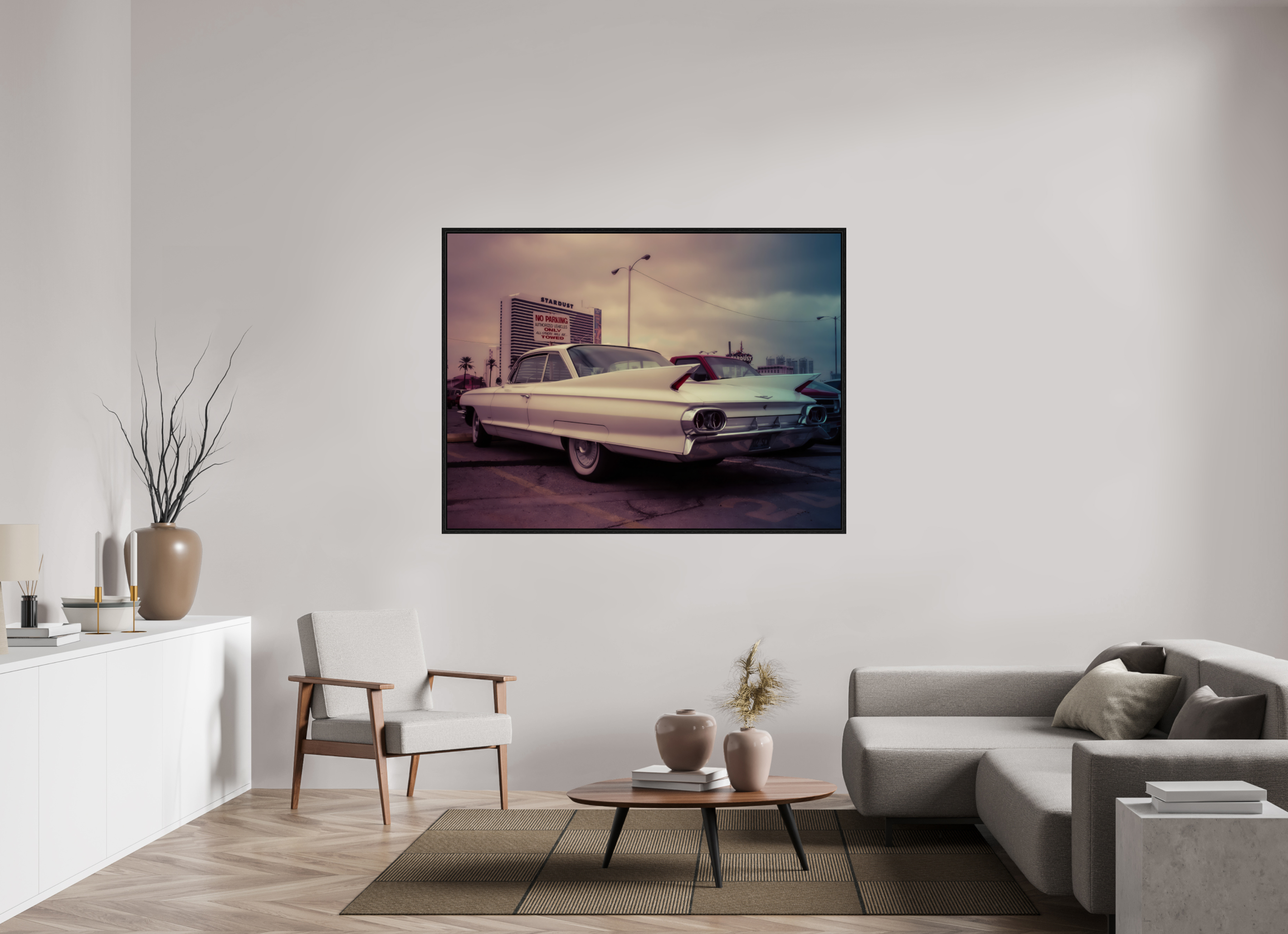 160 x 120 cm, Floater Frame Vintage Las Vegas: Cadillac Stardust Hotel