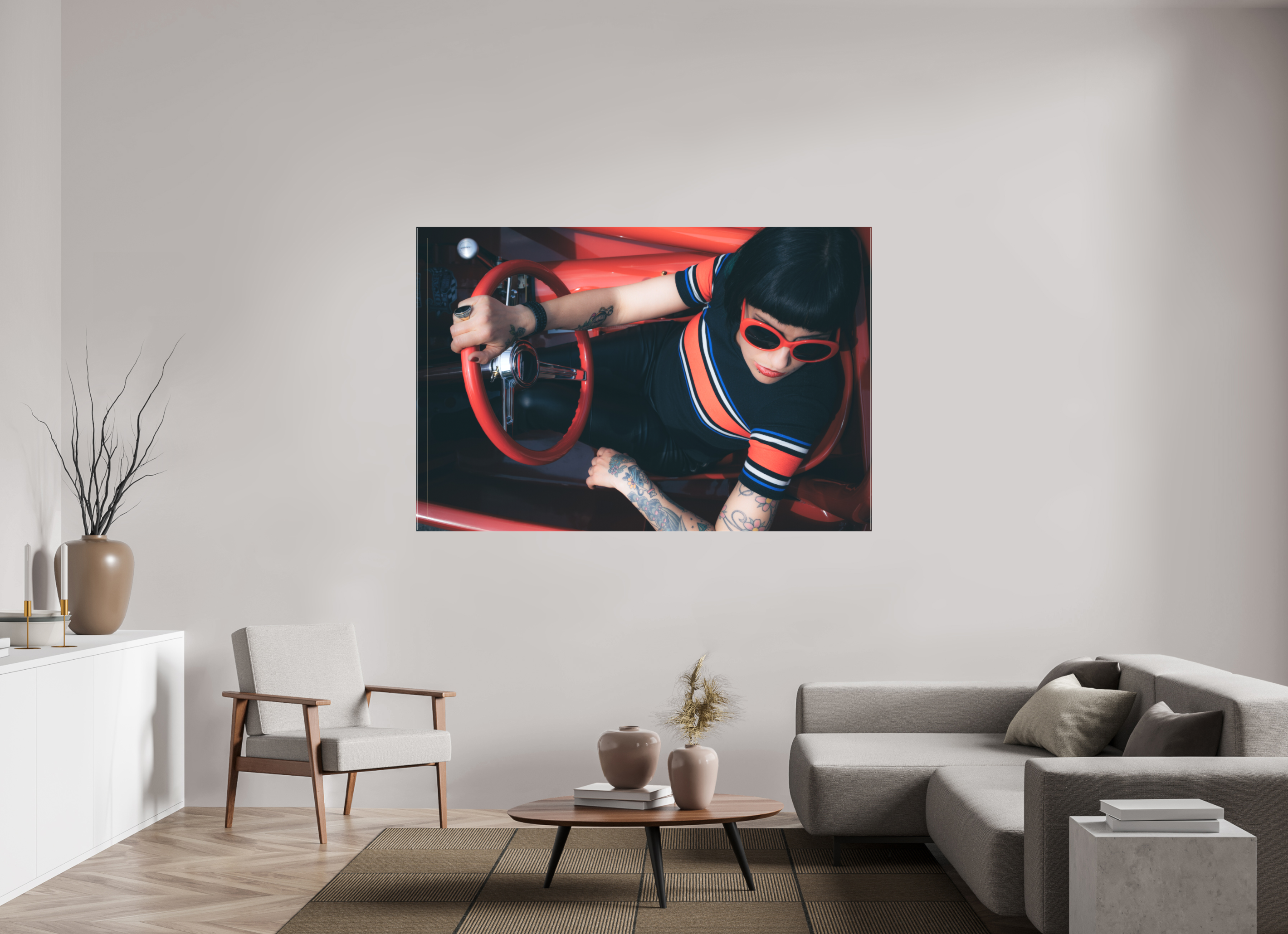180 x 120 cm, Leinwand matt Hot Rod Roadster Girl