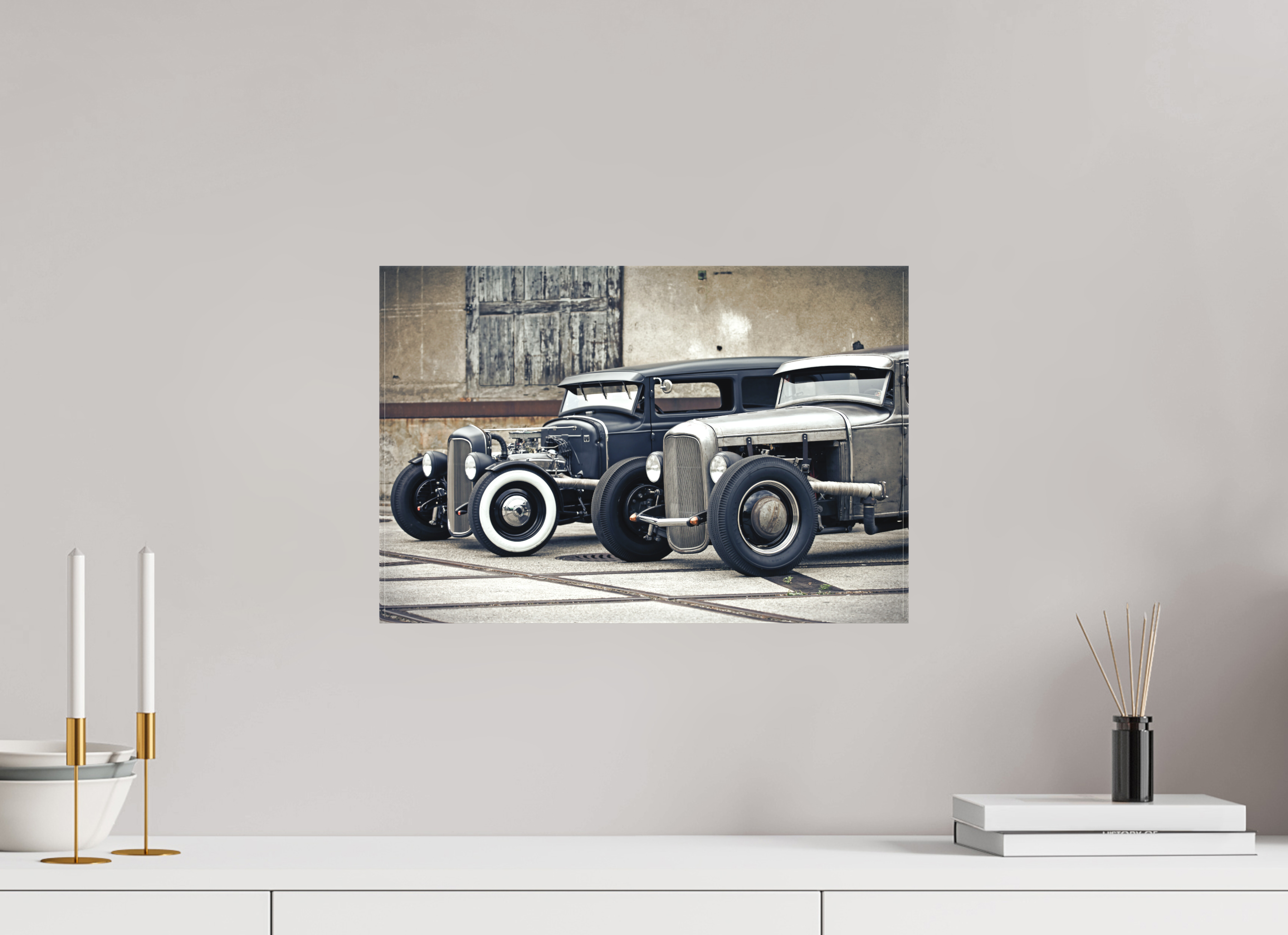 45 x 30 cm, Leinwand matt Oldschool Hot Rods