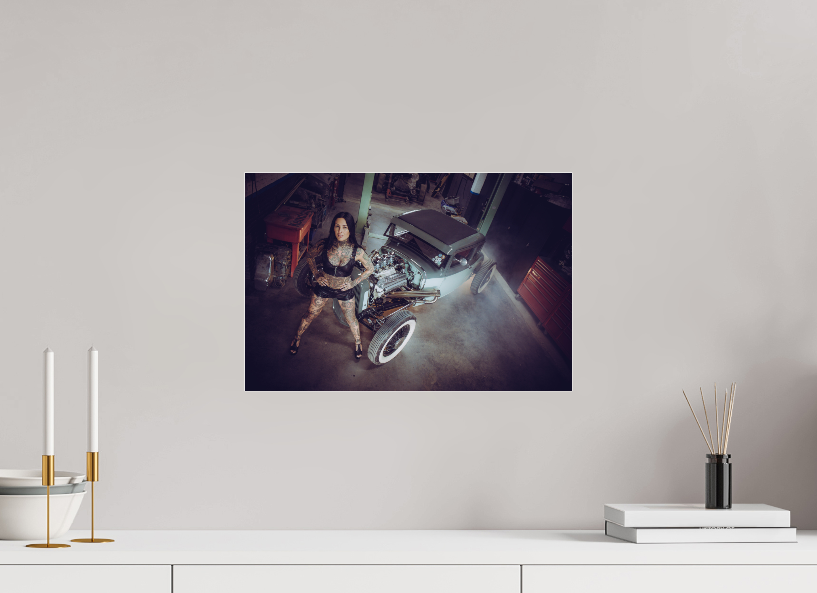 45 x 30 cm, Photo Print Under Acrylic Glass Femke Fatale Green Hot Rod