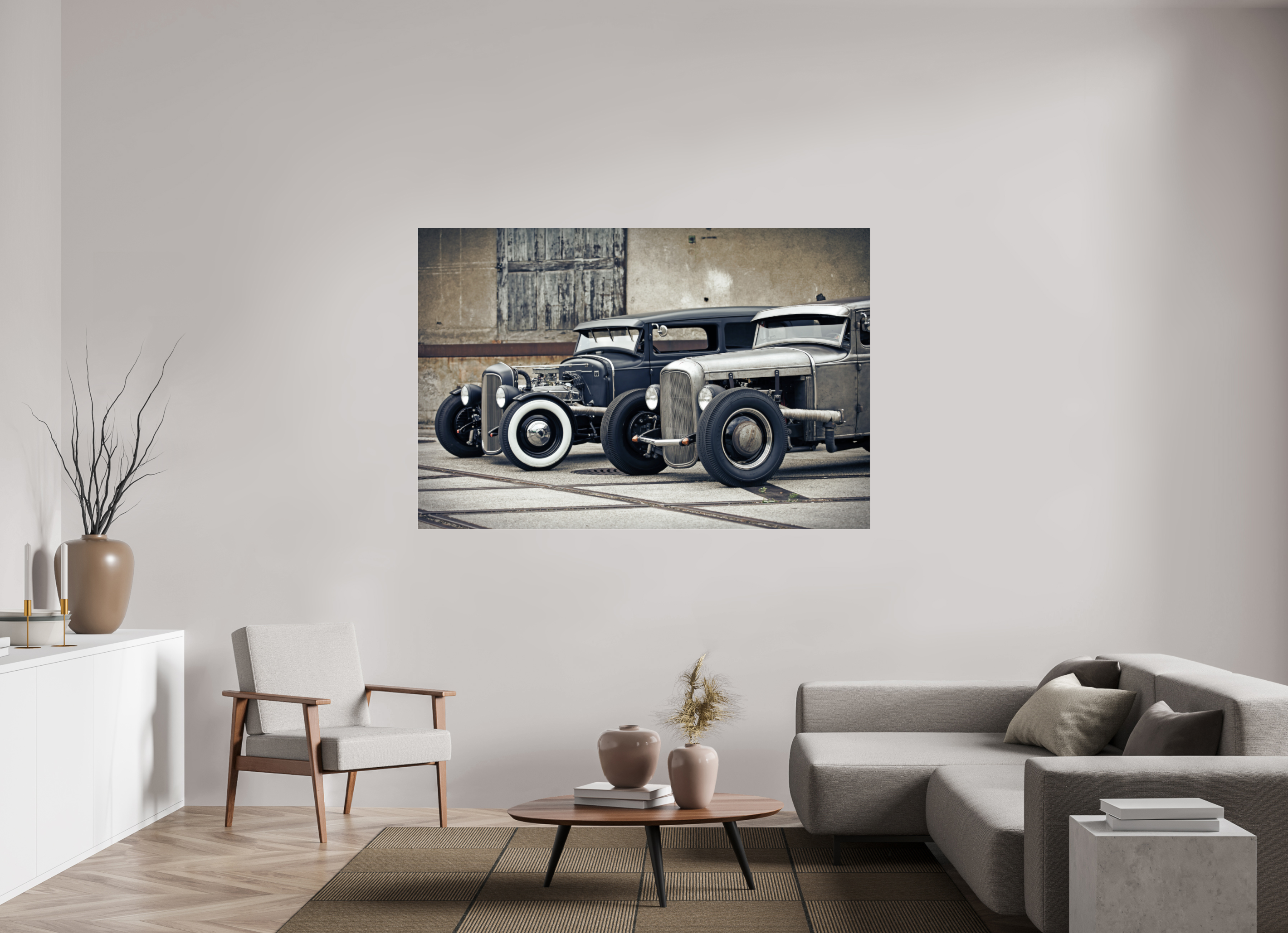 180 x 120 cm, Photo Print Under Acrylic Glass Oldschool Hot Rods