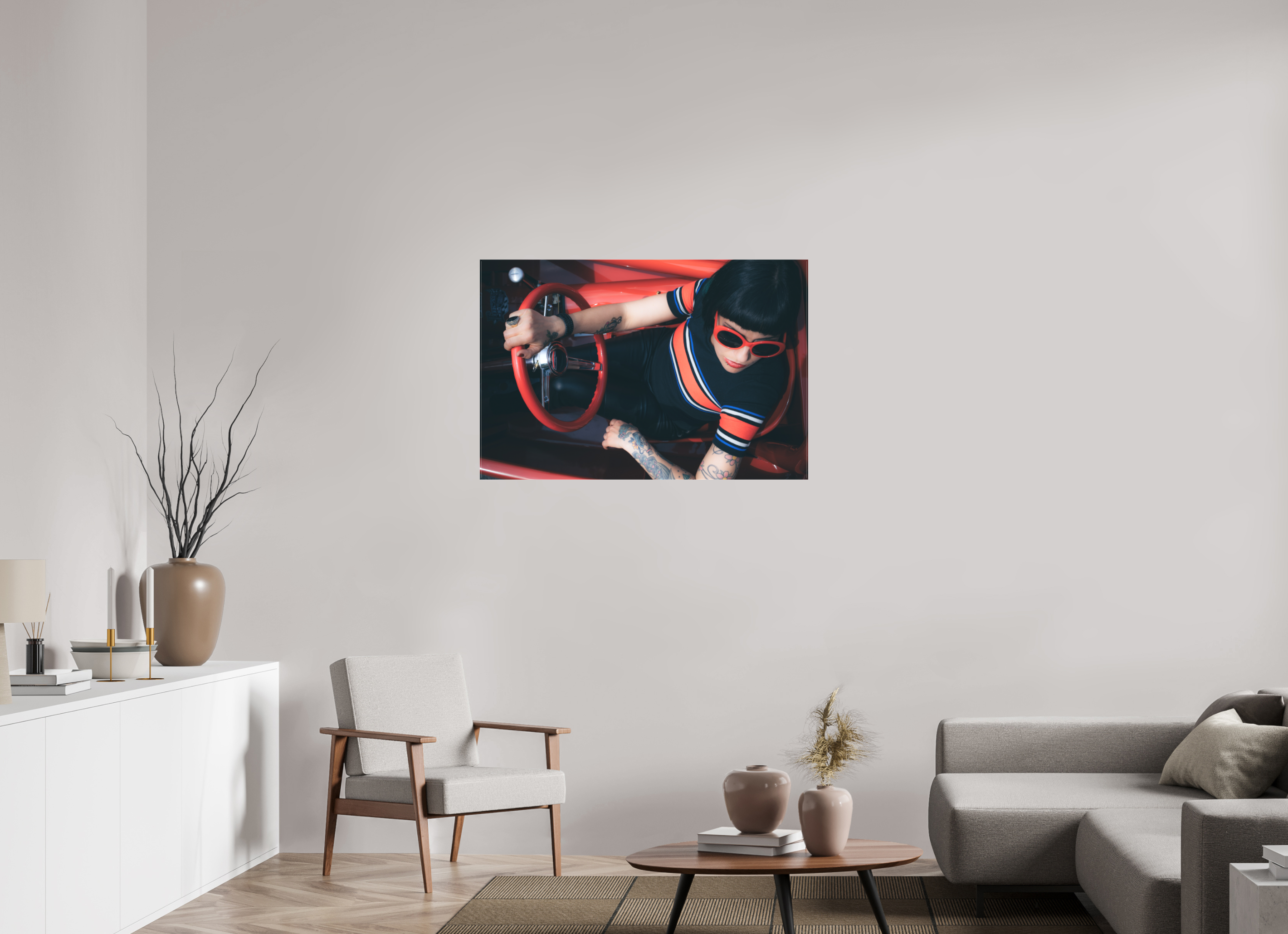 105 x 70 cm, Leinwand matt Hot Rod Roadster Girl