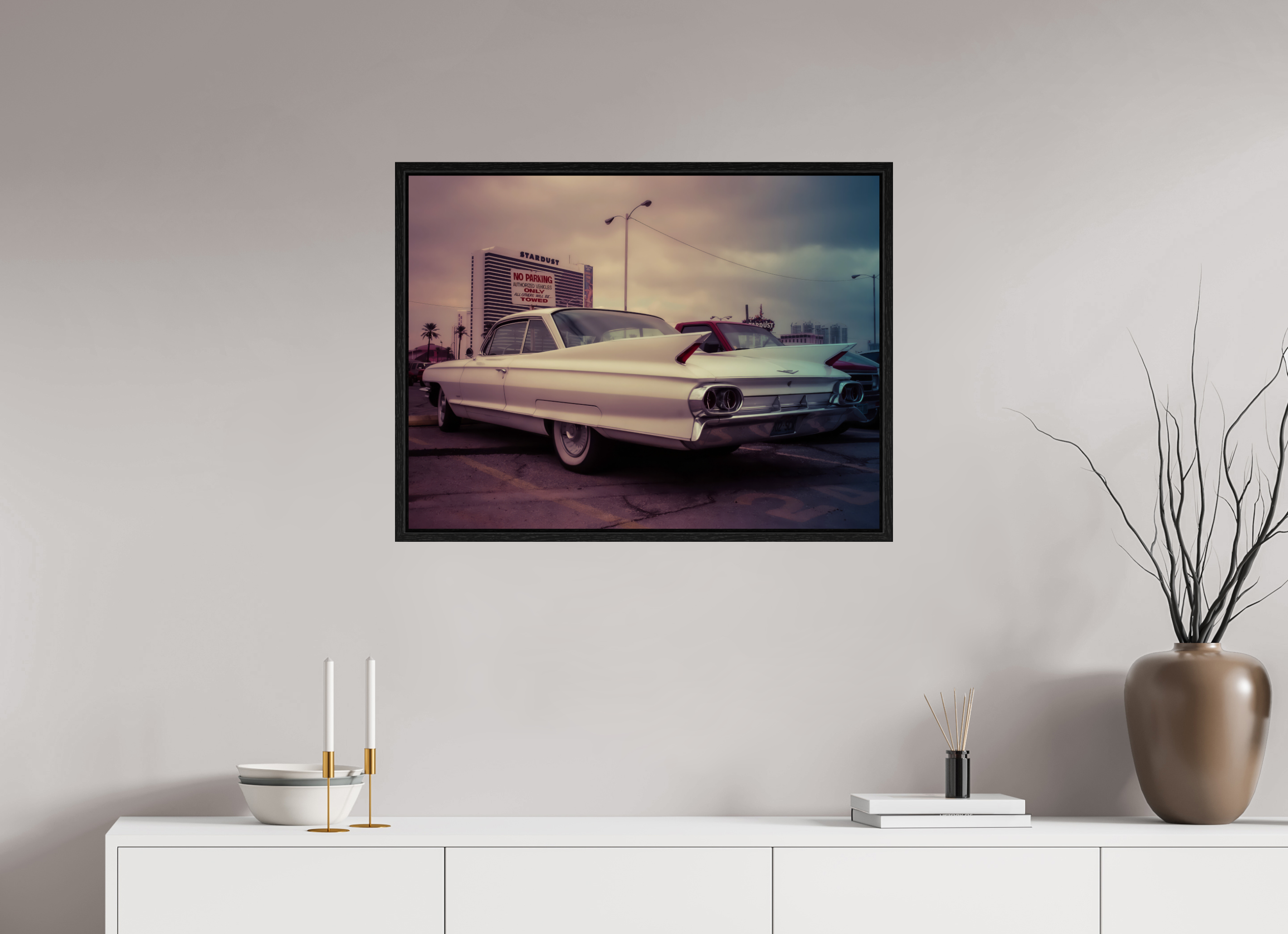 80 x 60 cm, Floater Frame Vintage Las Vegas: Cadillac Stardust Hotel