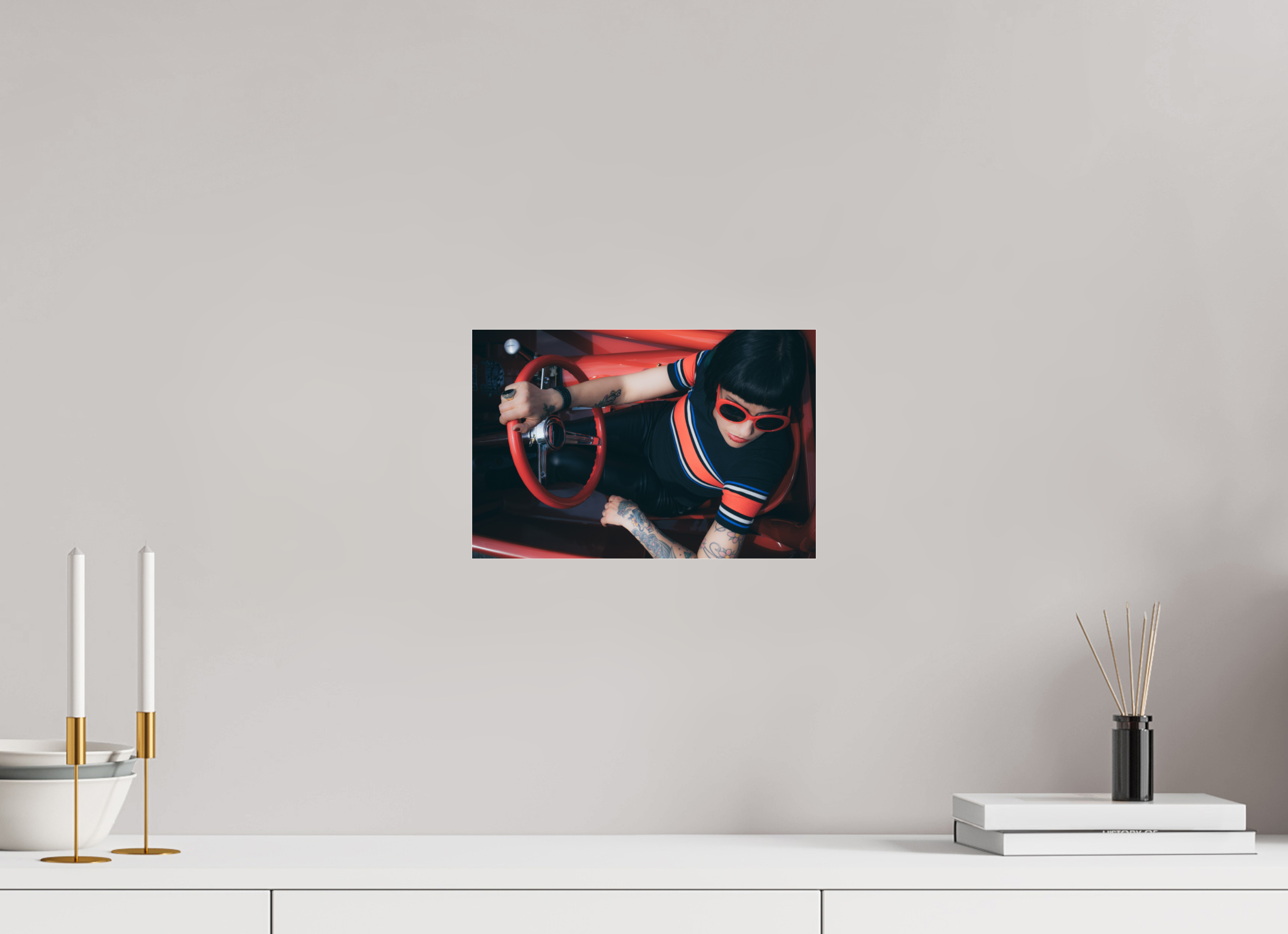 30 x 20 cm, Photo Print Under Acrylic Glass Hot Rod Roadster Girl