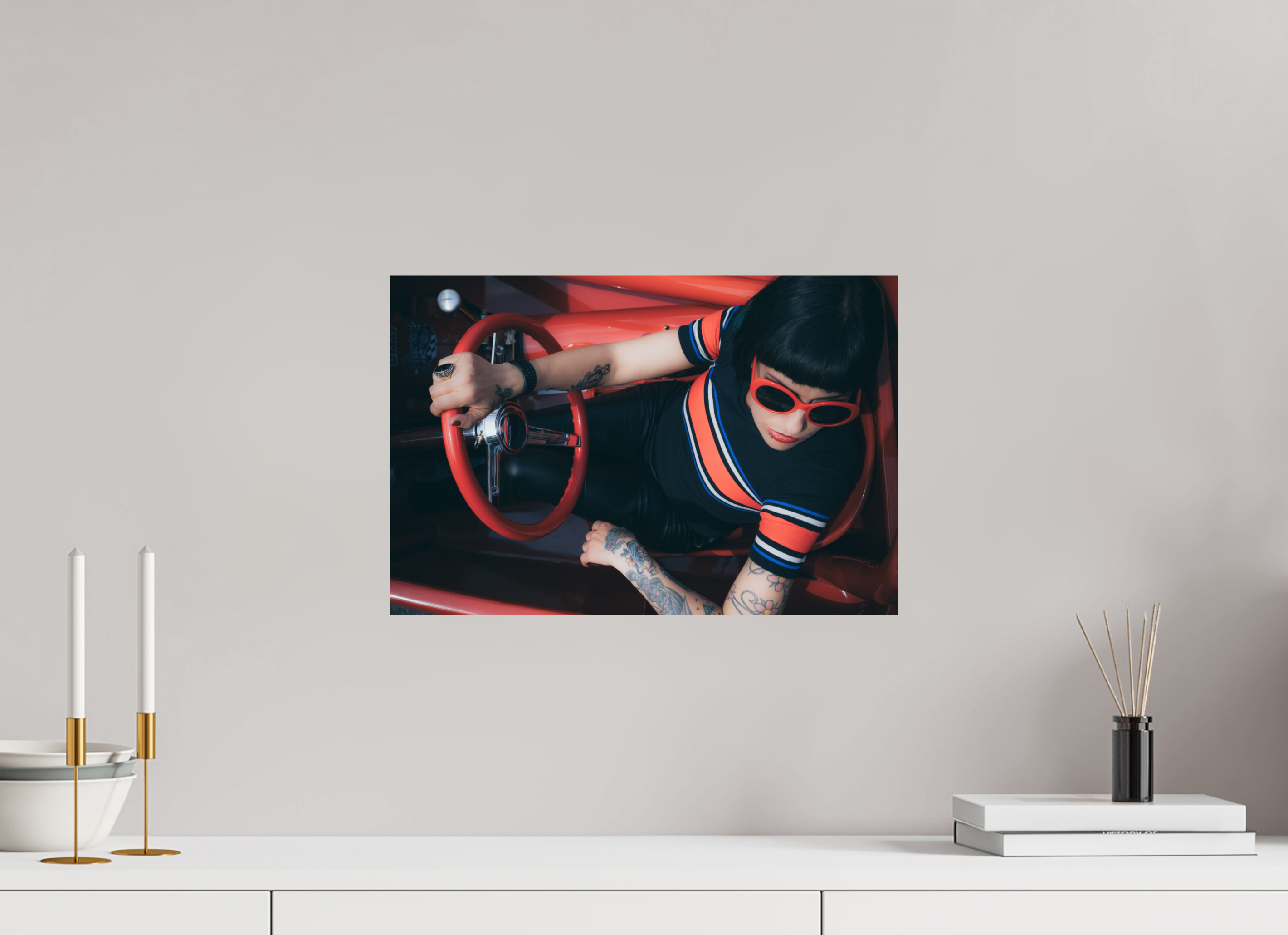 45 x 30 cm, Photo Print On Fuji Crystal DP II Hot Rod Roadster Girl