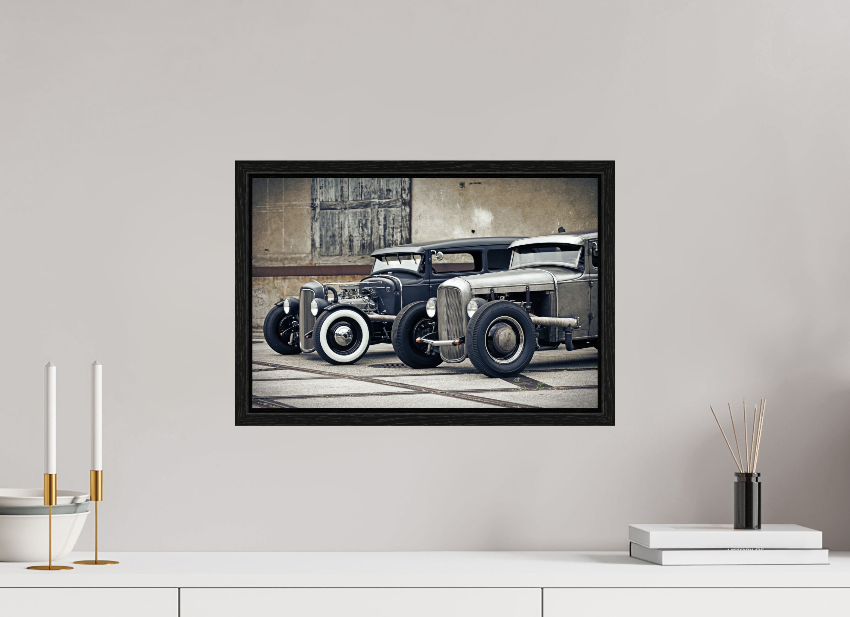 45 x 30 cm, Floater Frame Oldschool Hot Rods