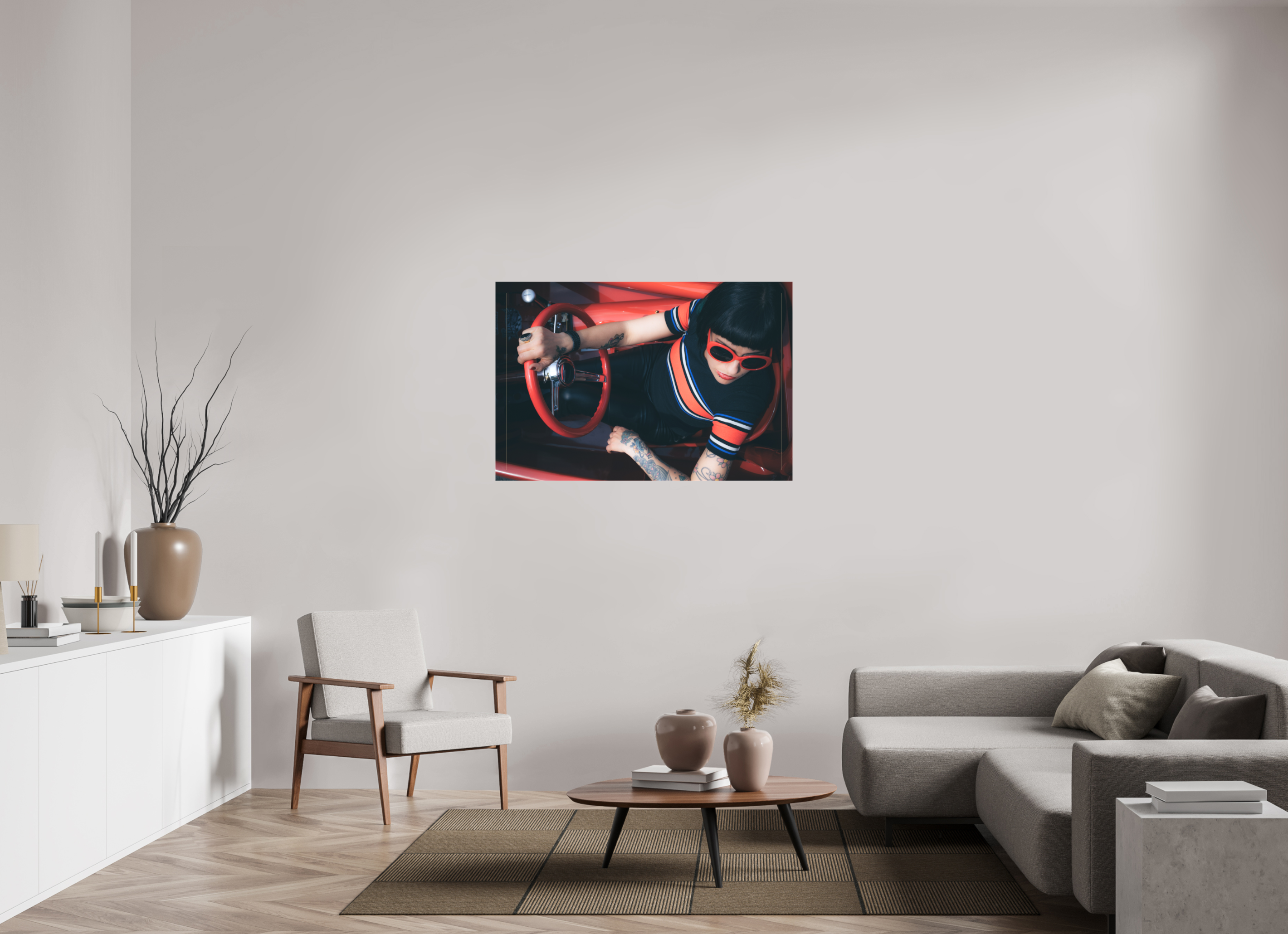 120 x 80 cm, Leinwand matt Hot Rod Roadster Girl
