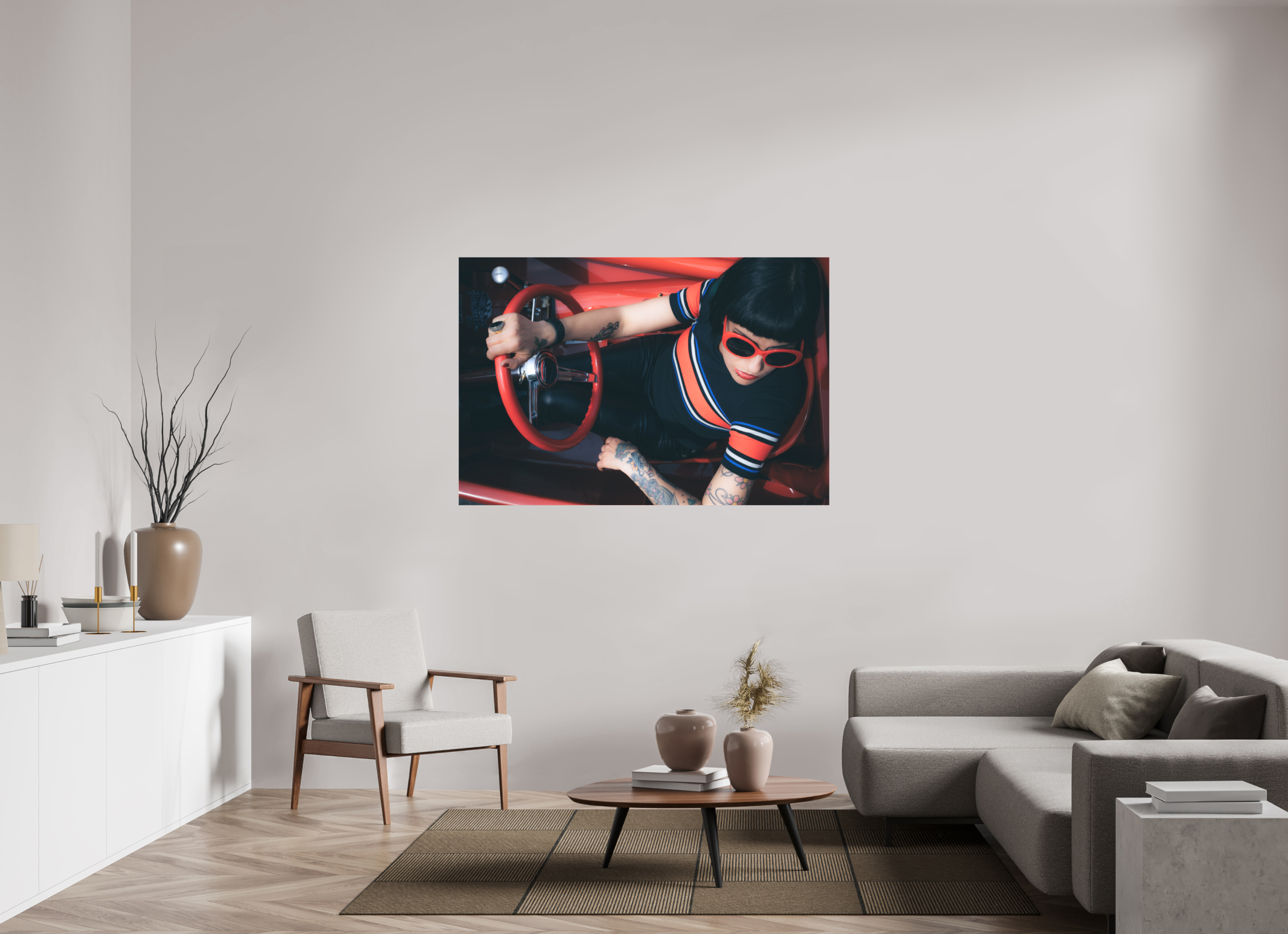 150 x 100 cm, Leinwand matt Hot Rod Roadster Girl