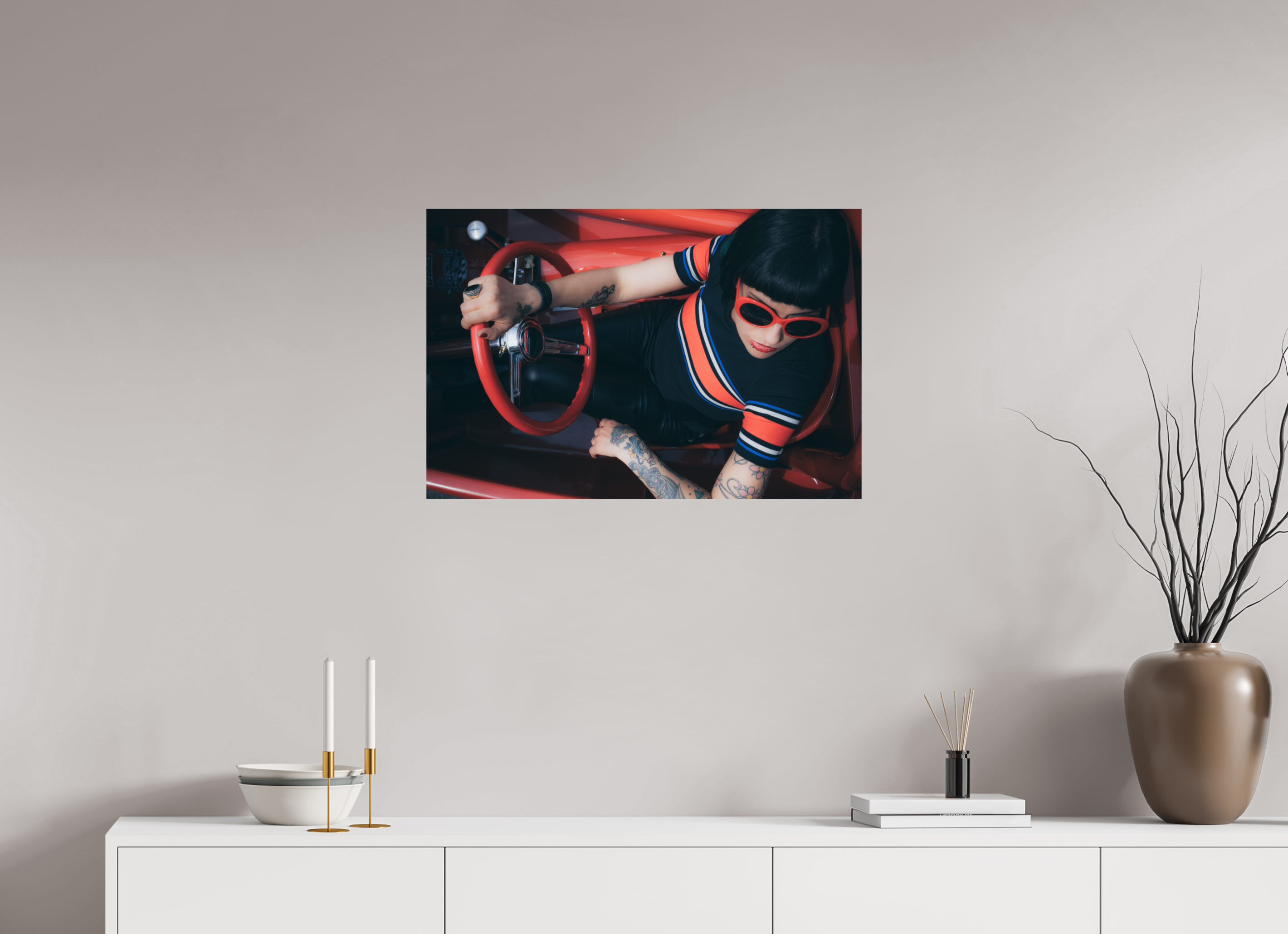 75 x 50 cm, Photo Print On Fuji Crystal DP II Hot Rod Roadster Girl