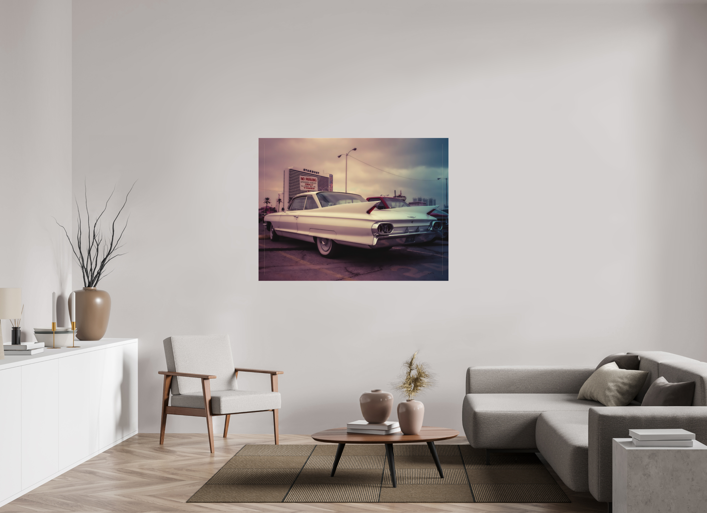 140 x 105 cm, Leinwand matt Vintage Las Vegas: Cadillac Stardust Hotel