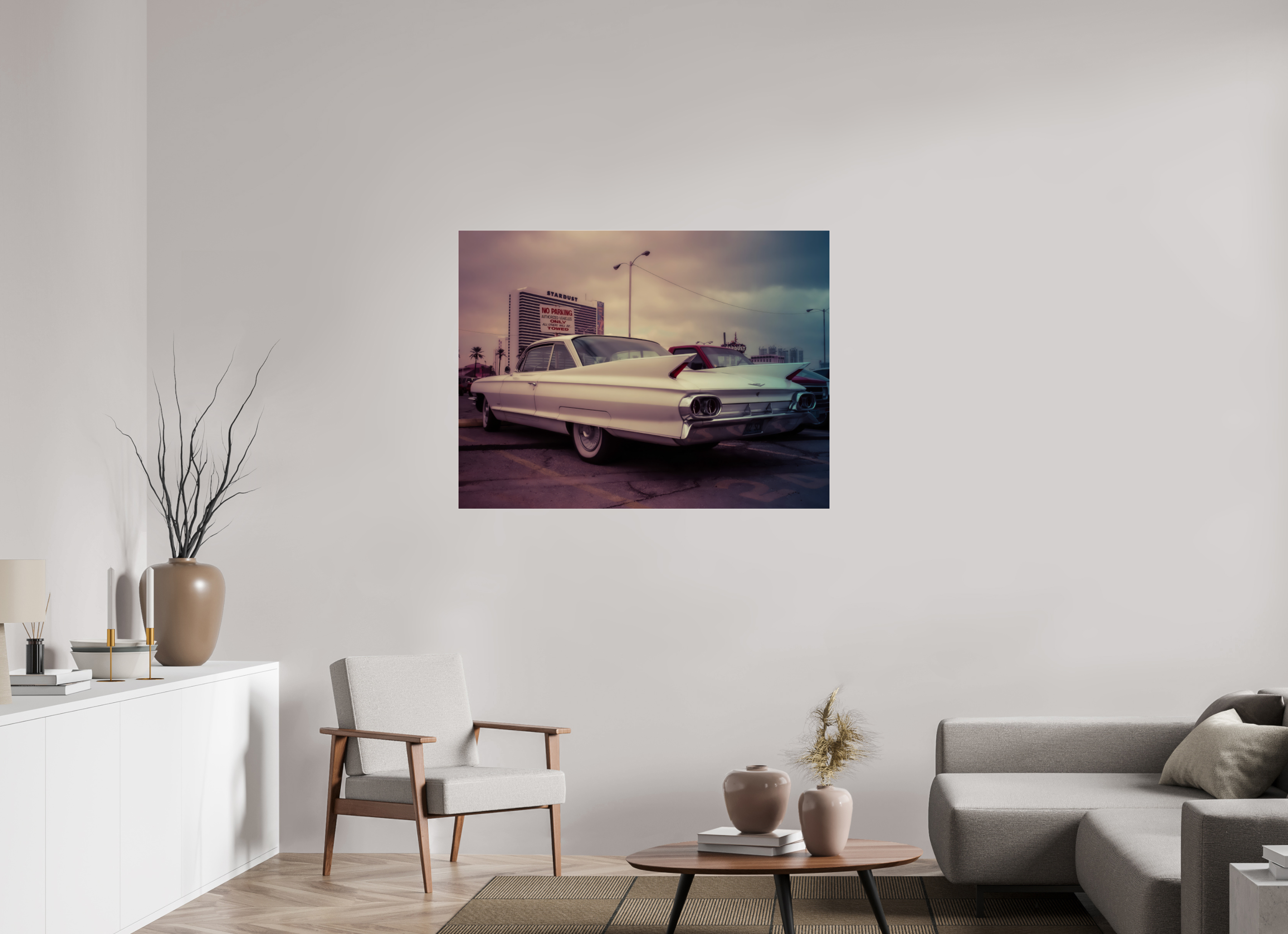 120 x 90 cm, Photo Print Under Acrylic Glass Vintage Las Vegas: Cadillac Stardust Hotel