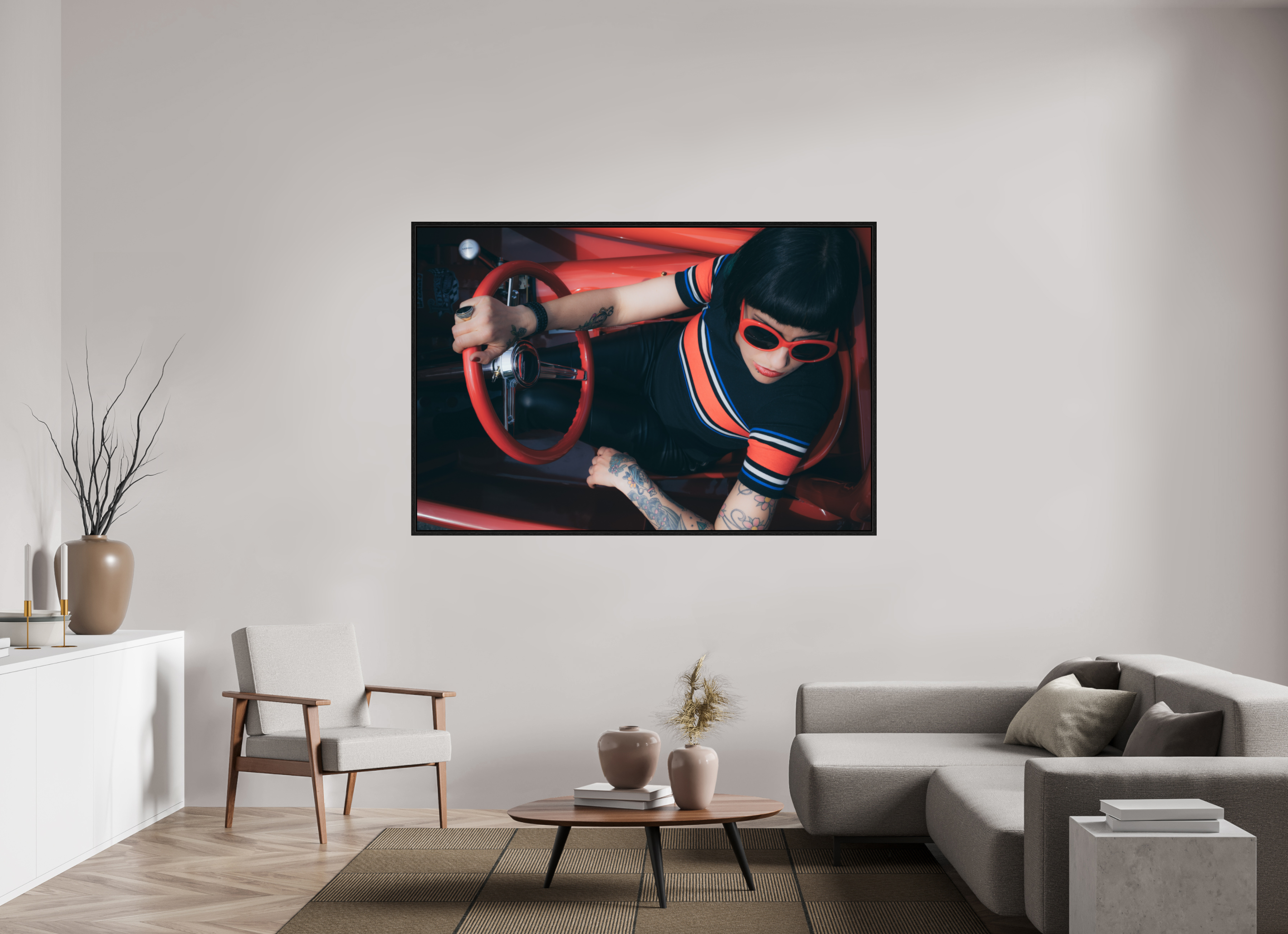 180 x 120 cm, Floater Frame Hot Rod Roadster Girl