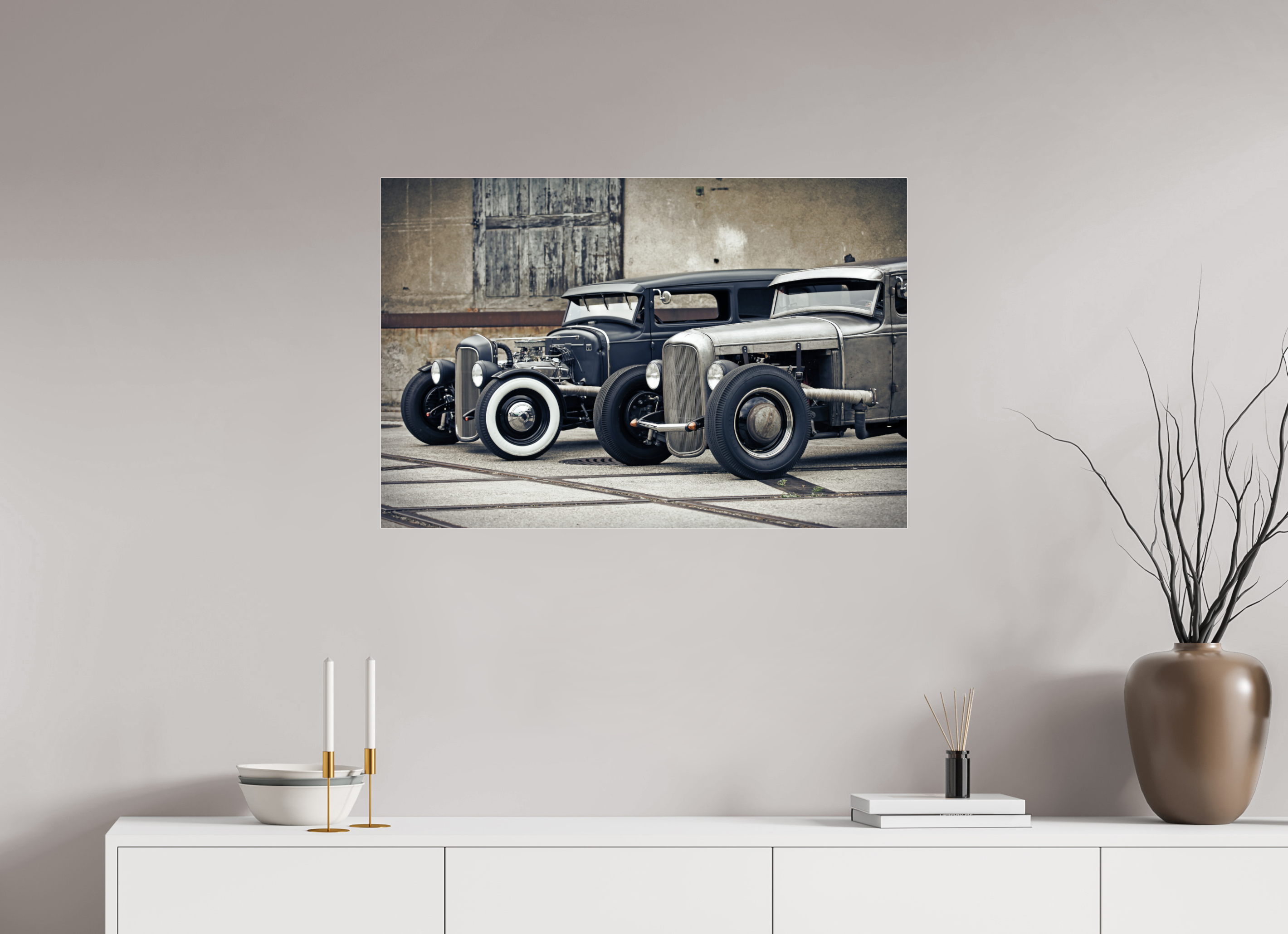 90 x 60 cm, Photo Print Under Acrylic Glass Oldschool Hot Rods