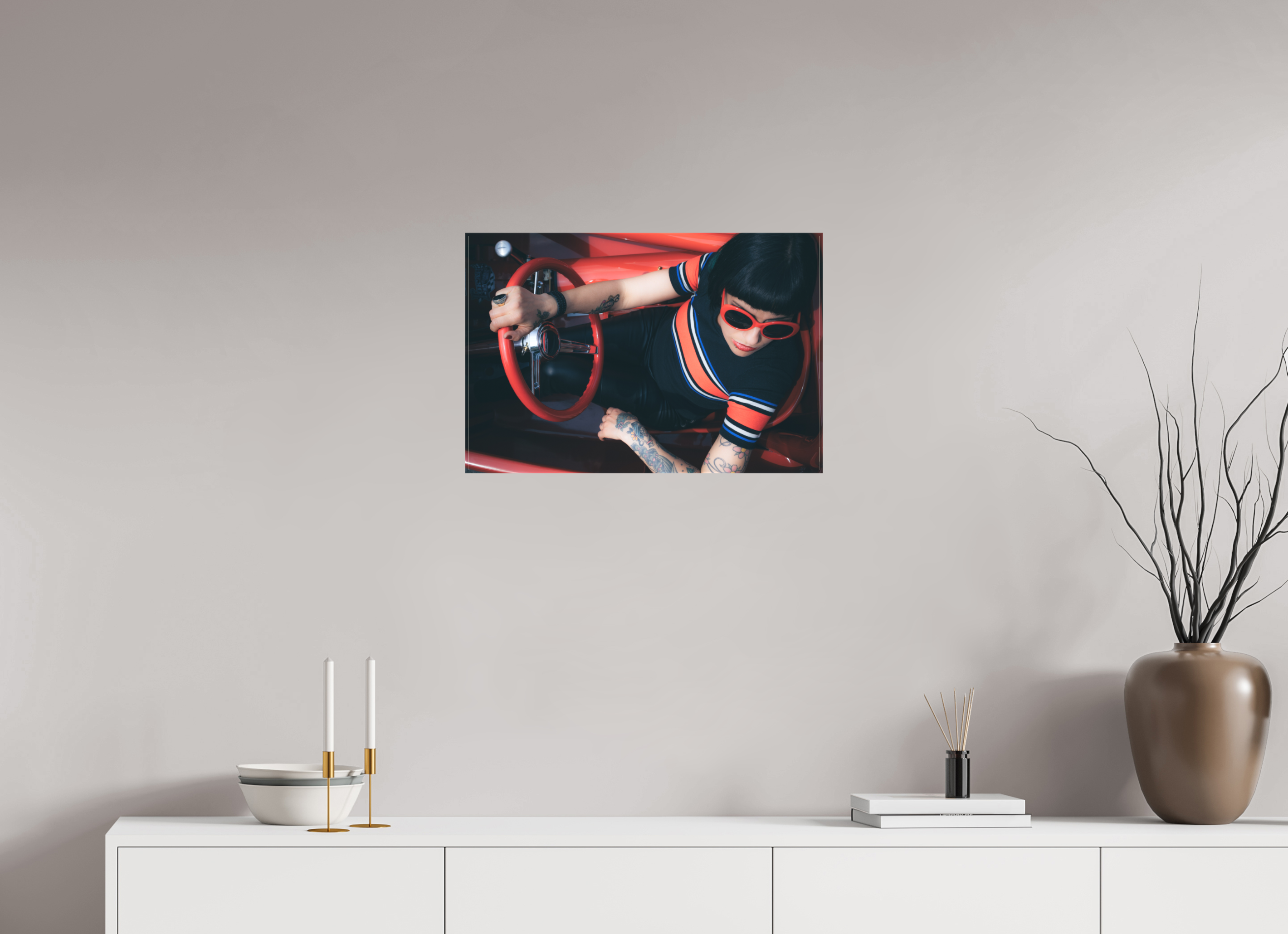 60 x 40 cm, Leinwand matt Hot Rod Roadster Girl