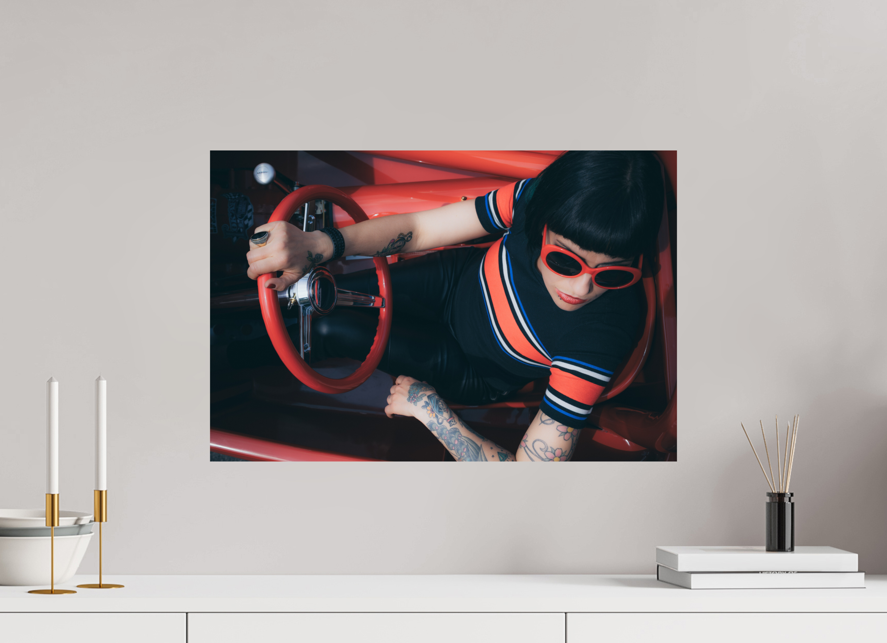 60 x 40 cm, Photo Print On Fuji Crystal DP II Hot Rod Roadster Girl