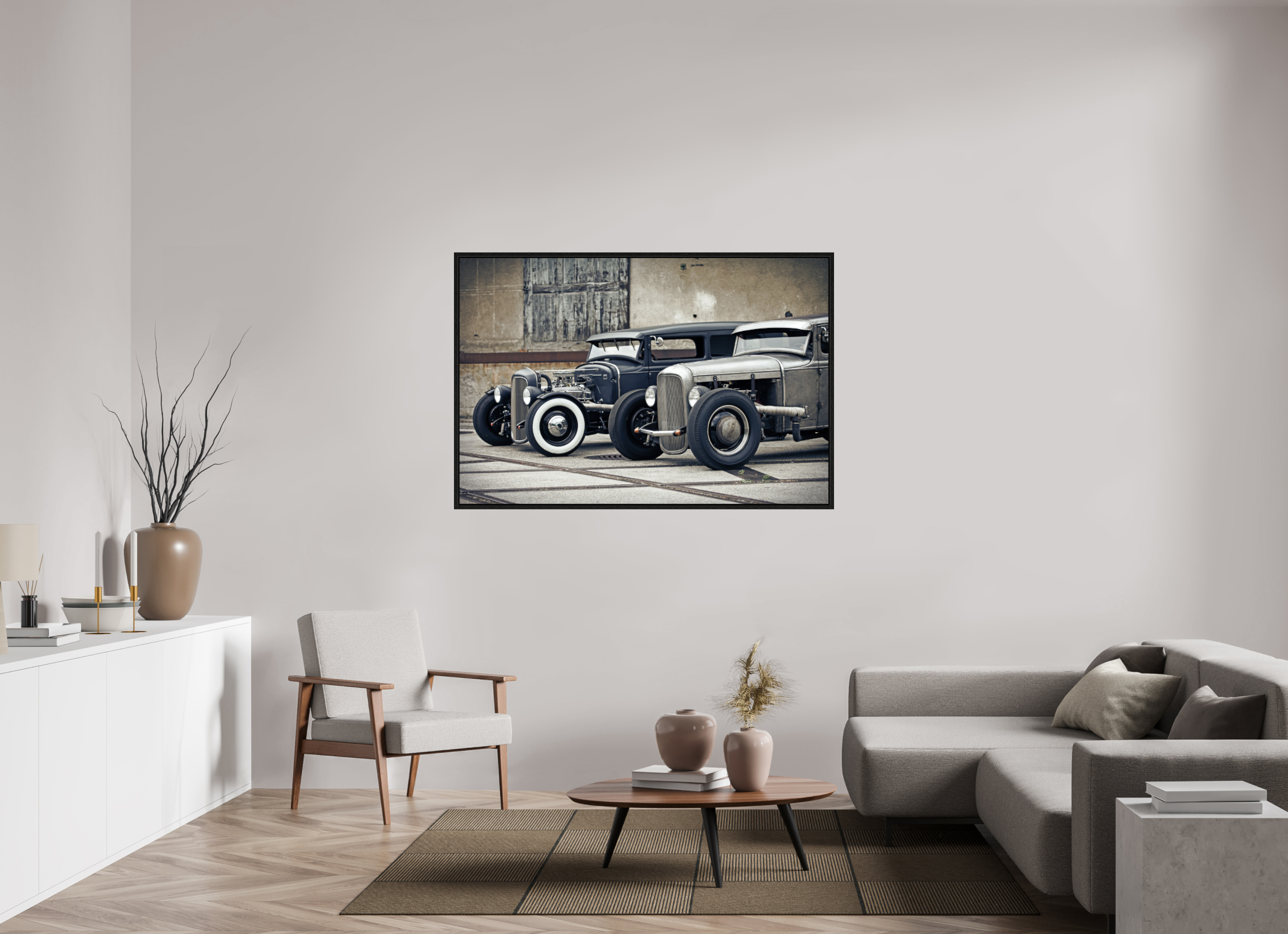 150 x 100 cm, Floater Frame Oldschool Hot Rods