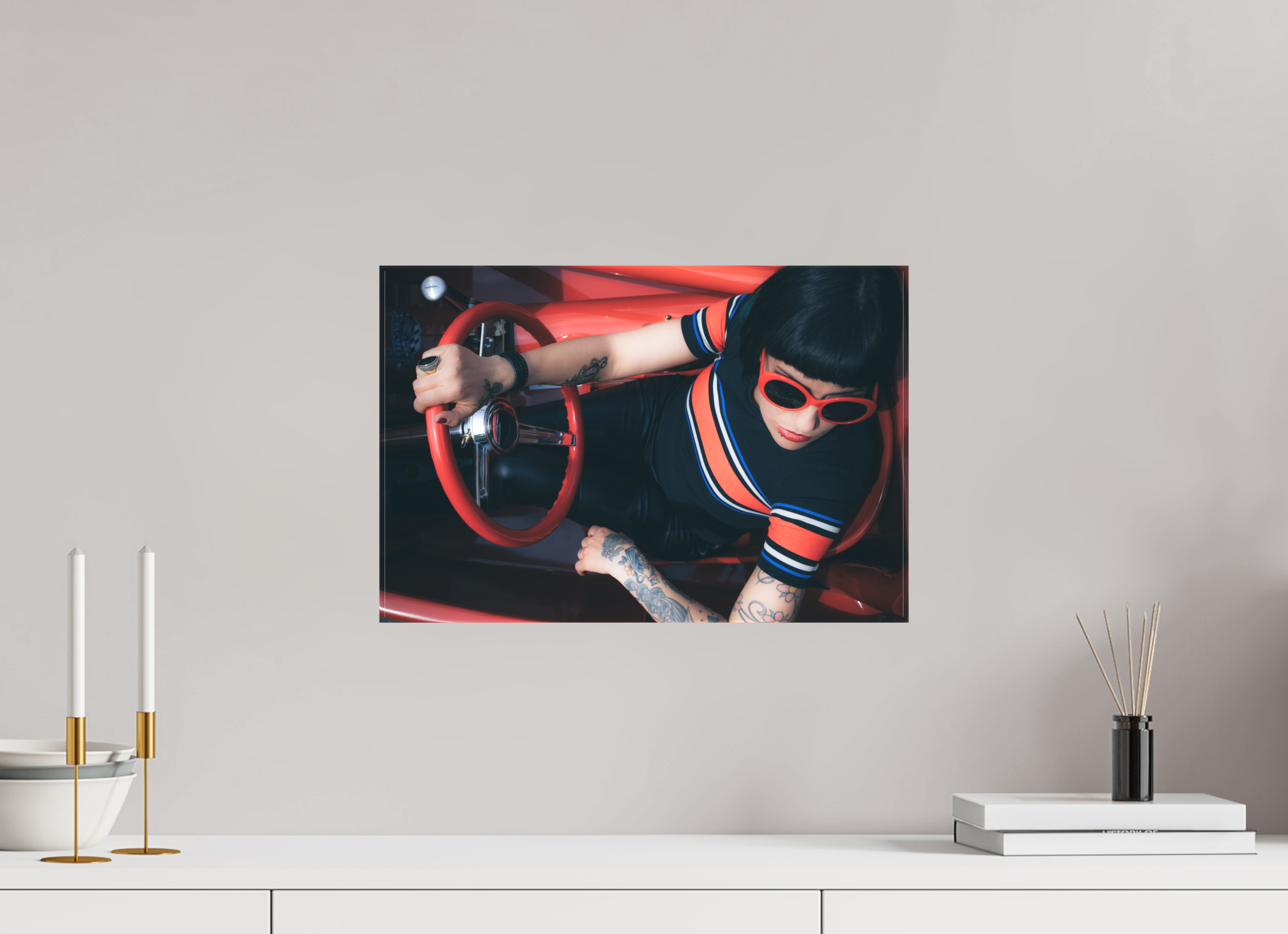 45 x 30 cm, Leinwand matt Hot Rod Roadster Girl