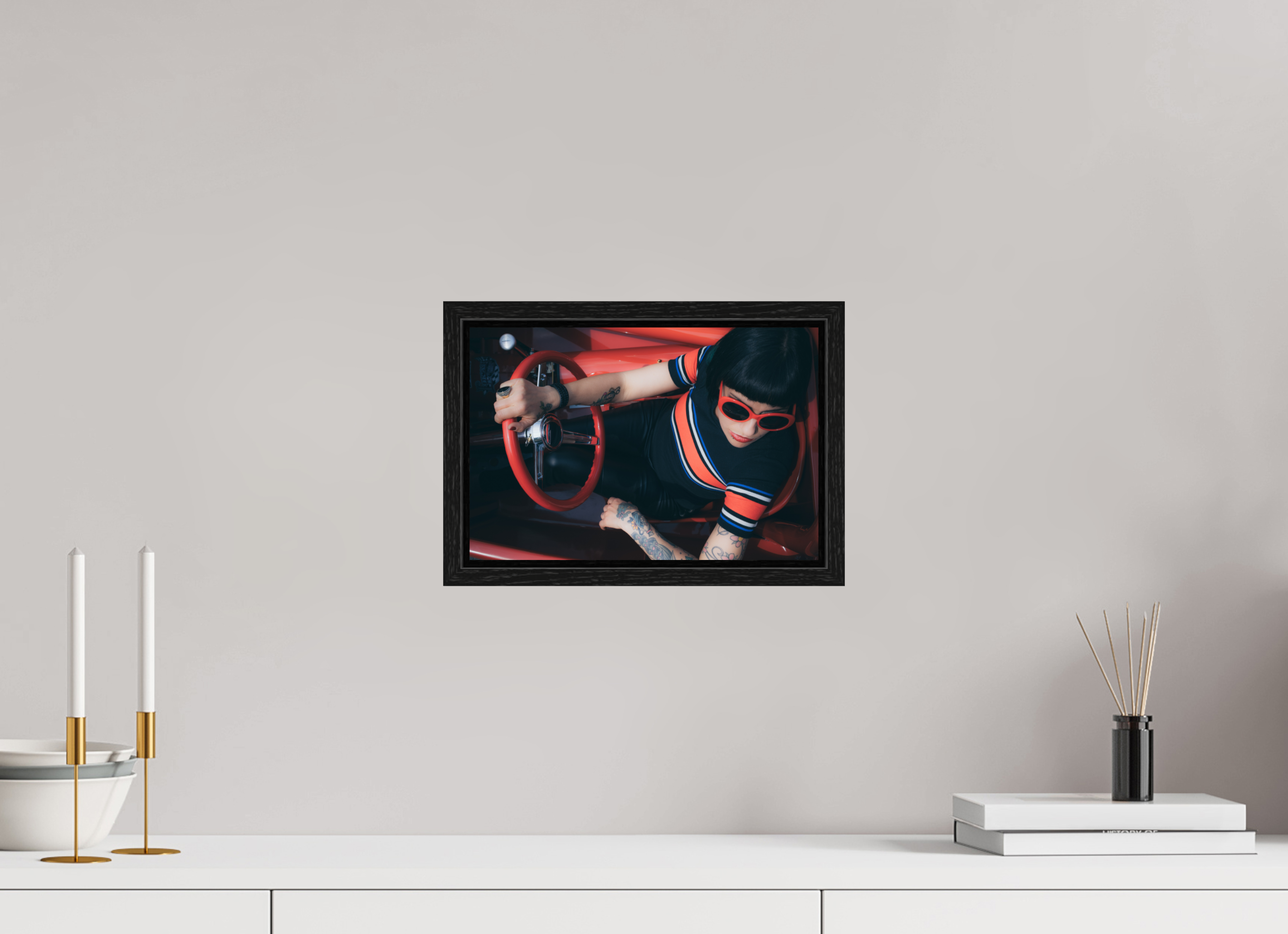 30 x 20 cm, Floater Frame Hot Rod Roadster Girl