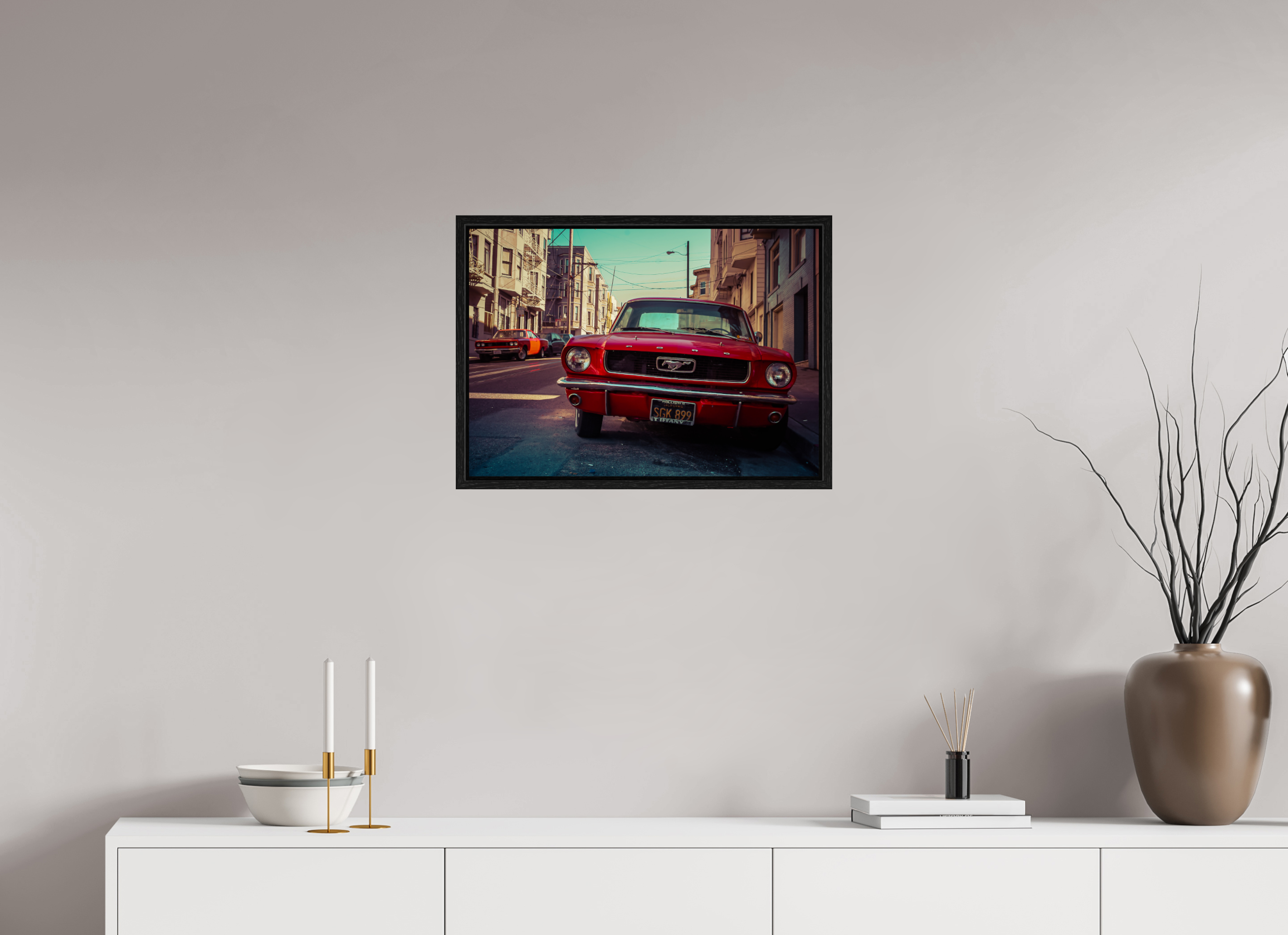 DIN A2 (59,4 x 42 cm), Floater Frame Ford Mustang in San Francisco