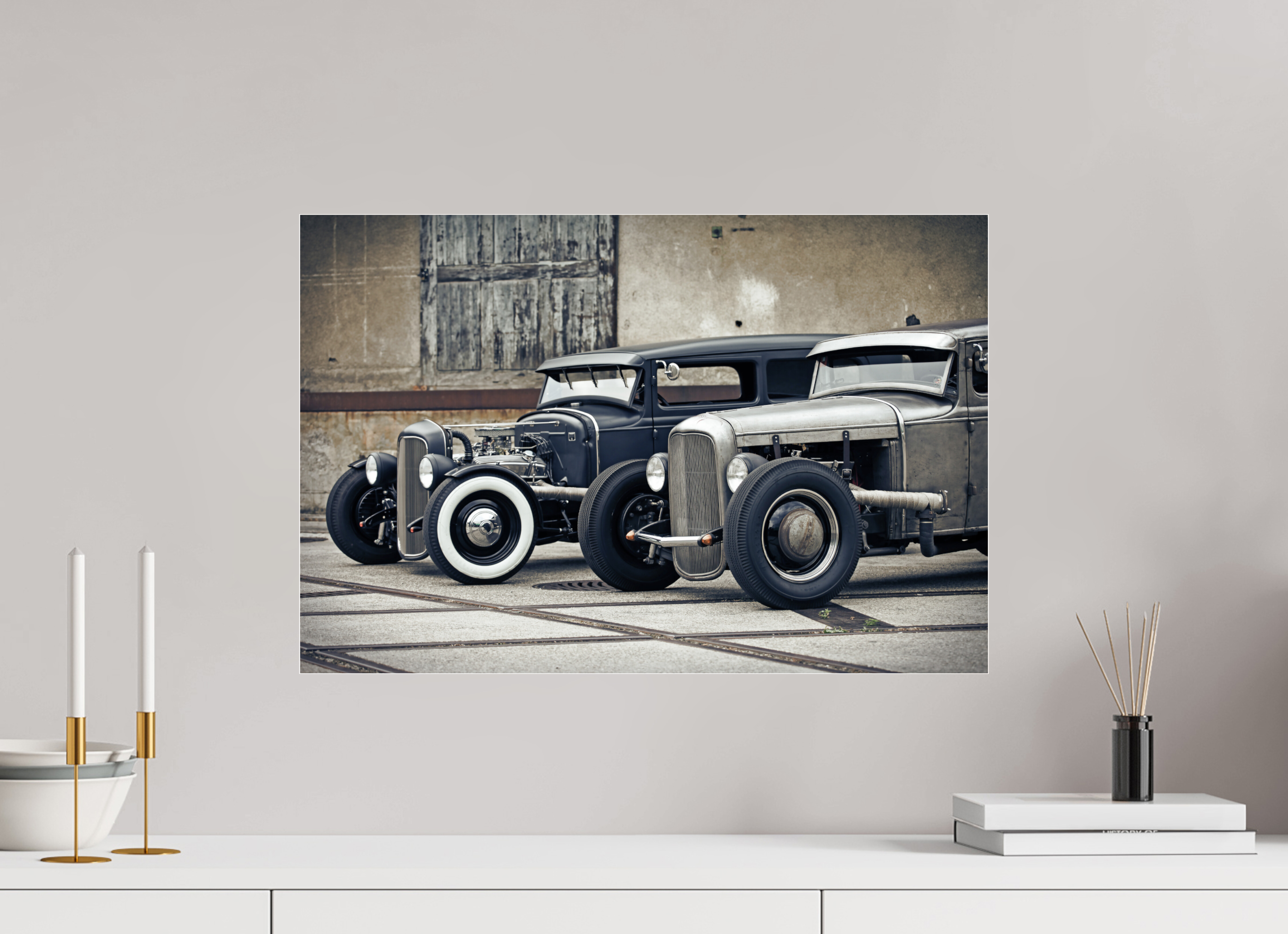 60 x 40 cm, Photo Print Under Acrylic Glass Oldschool Hot Rods